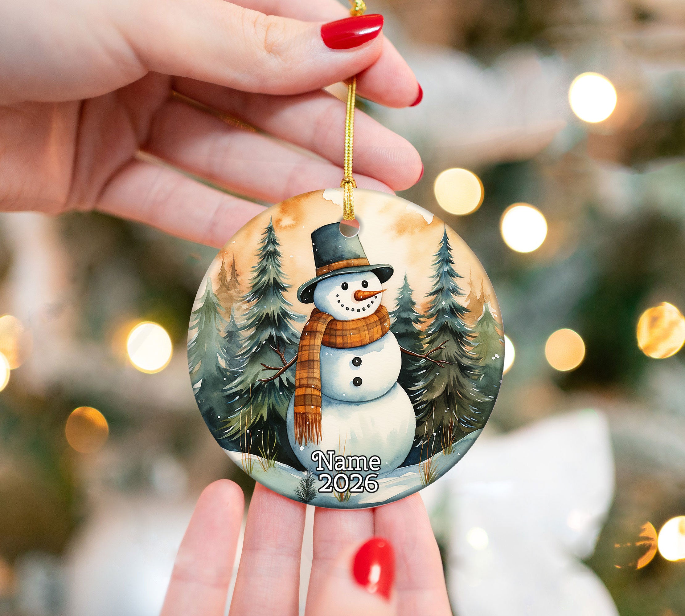 2026 Snowman Christmas Ornament, Winter Forest Tree Ornament, Rustic Holiday Decor, Snowman Keepsake Gift