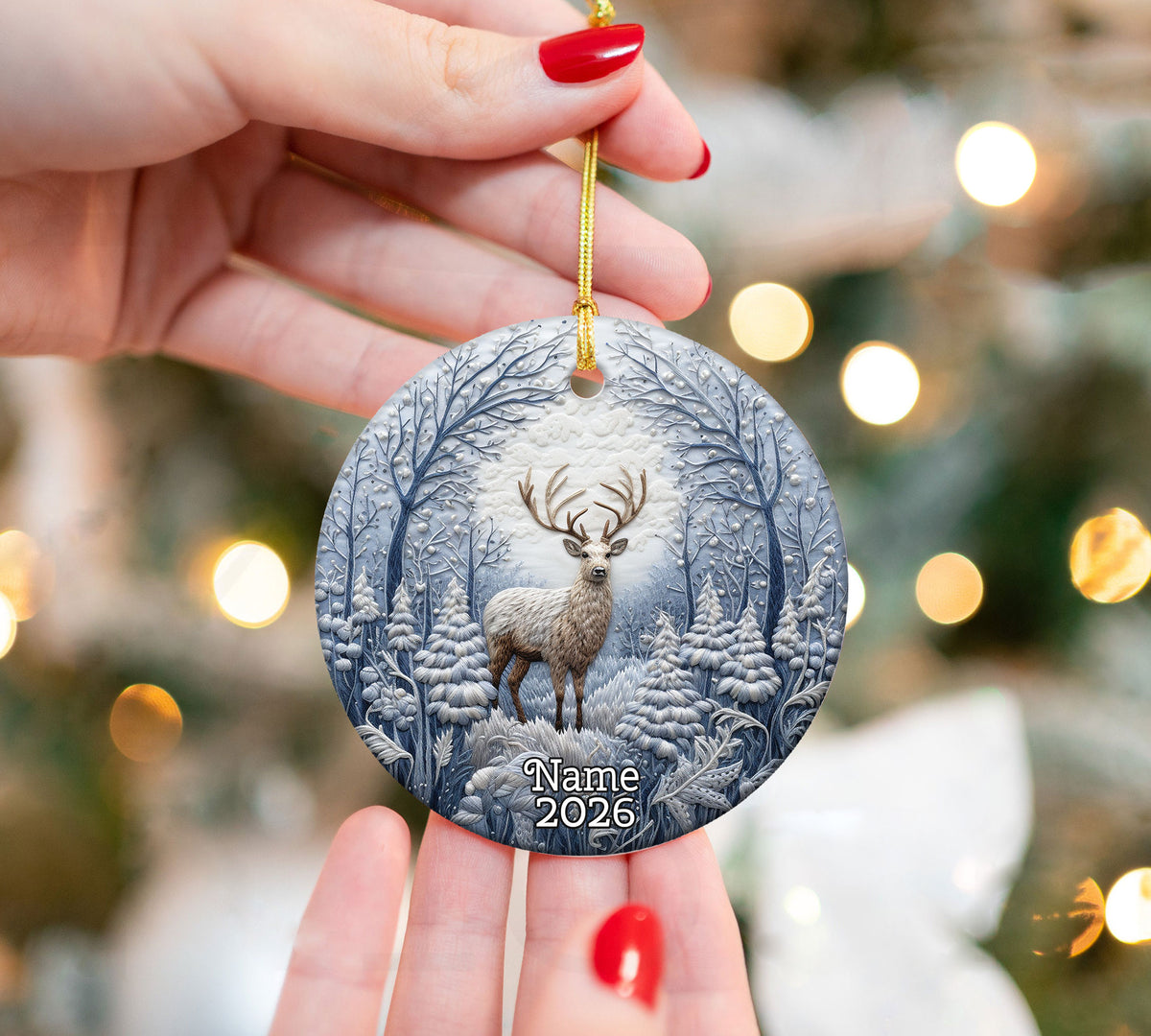 Christmas Ornament 2026, Deer Paper Cut Style Ornament, Snow Forest Keepsake Gift, Holiday Decor, Winter Christmas Decoration