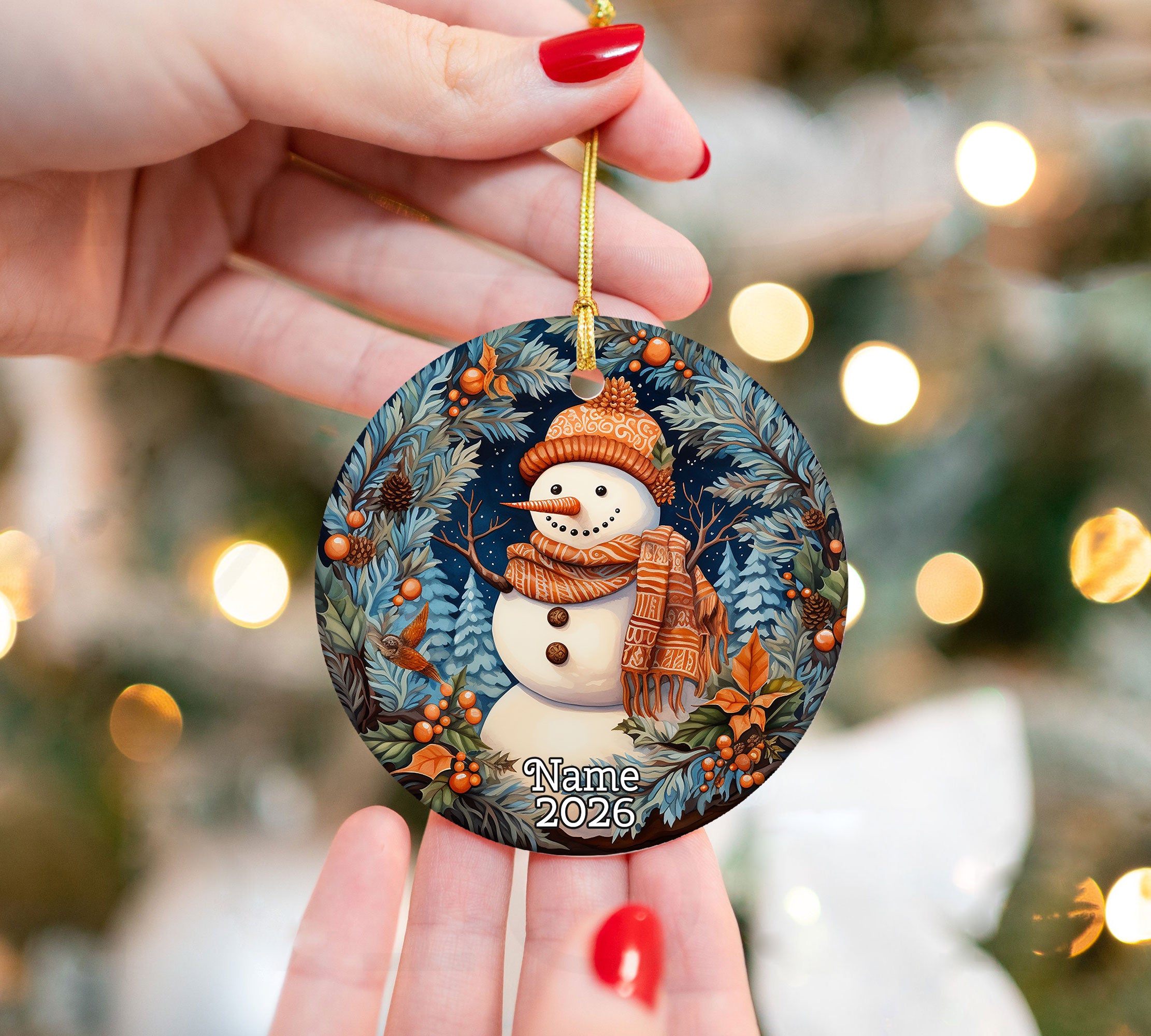 Rustic Snowman Christmas Ornament 2026, Woodland Winter Tree Decor, Cozy Holiday Keepsake