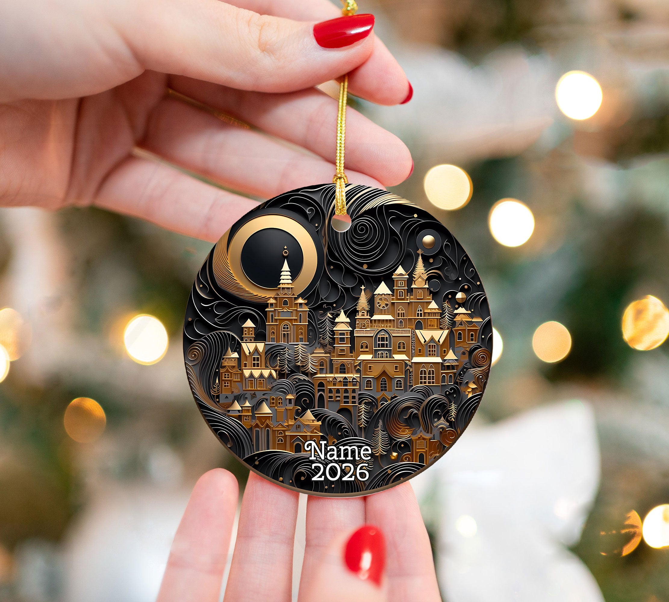 Golden Christmas Village Ornament, Christmas Tree Ornament 2026, Christmas Ornament