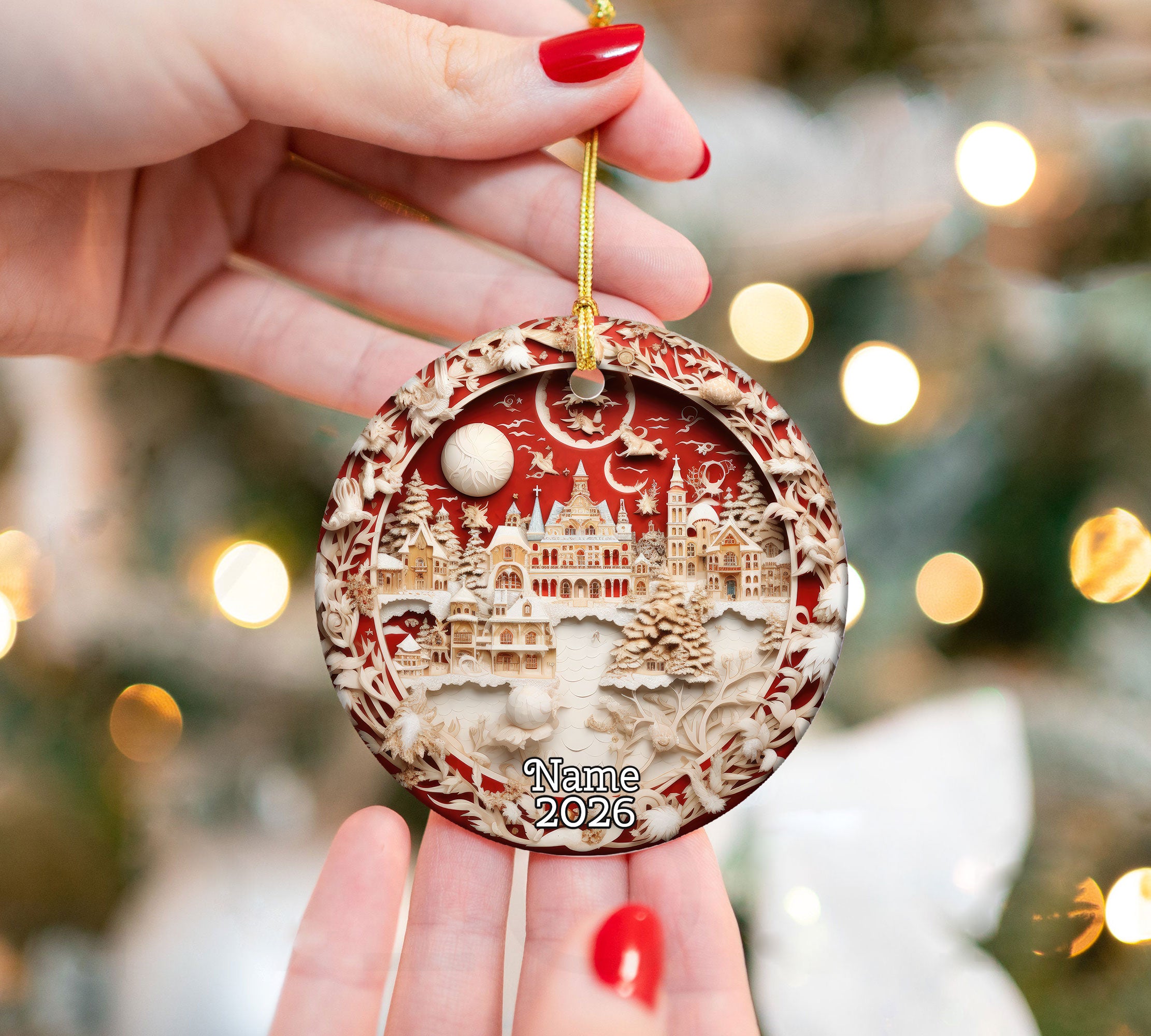 Elegant Christmas Tree Ornament 2026, Ceramic Holiday Ornament, Festive Christmas Decoration, Tree Keepsake Gift for Christmas Lovers