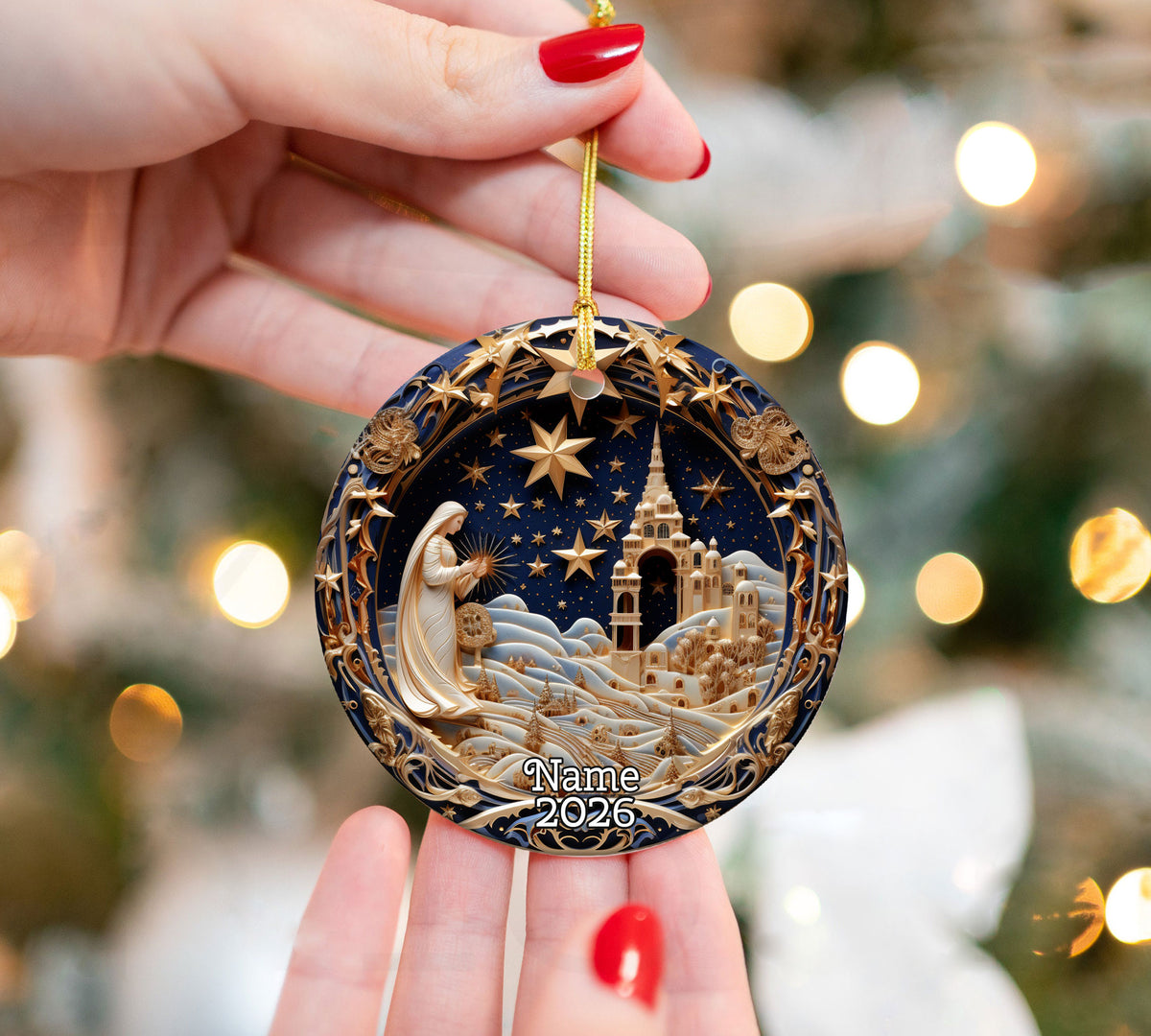 Religious Christmas Ornament 2026, Nativity Star Ceramic Ornament, Holy Night Christian Christmas Tree Decor