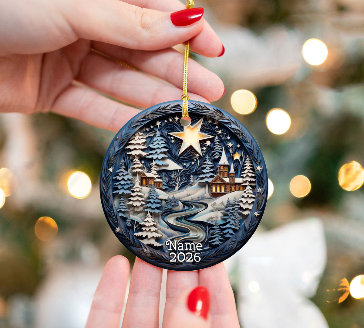 Cozy Winter Cabin Ornament 2026, Christmas Tree Decoration, Ceramic Holiday Ornament, Xmas Keepsake