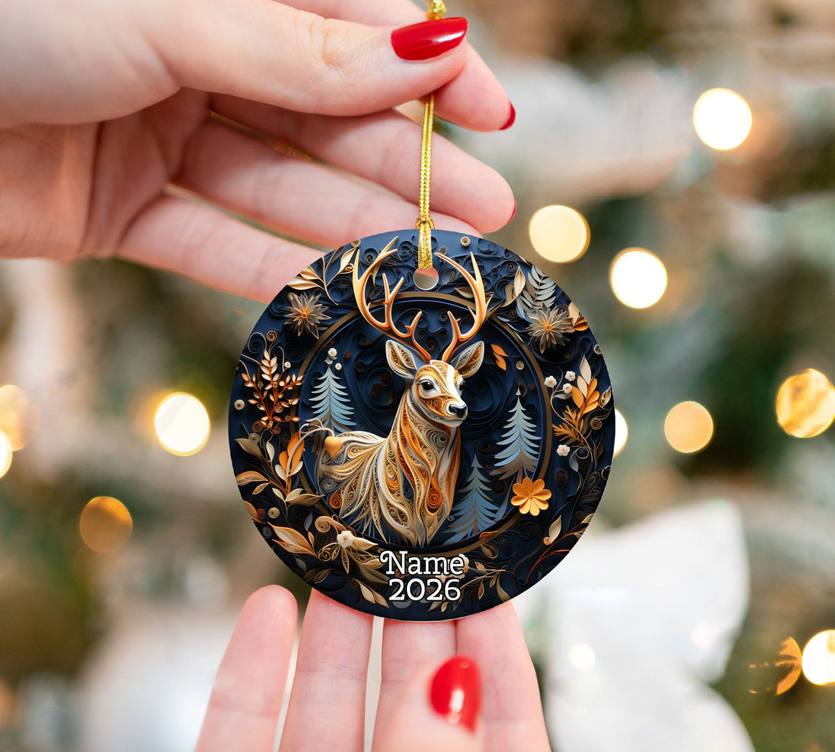 Majestic Deer Ornament 2026, Woodland Christmas Ceramic Ornament, Rustic Holiday Tree Decoration, Christmas Keepsake Gift for Family