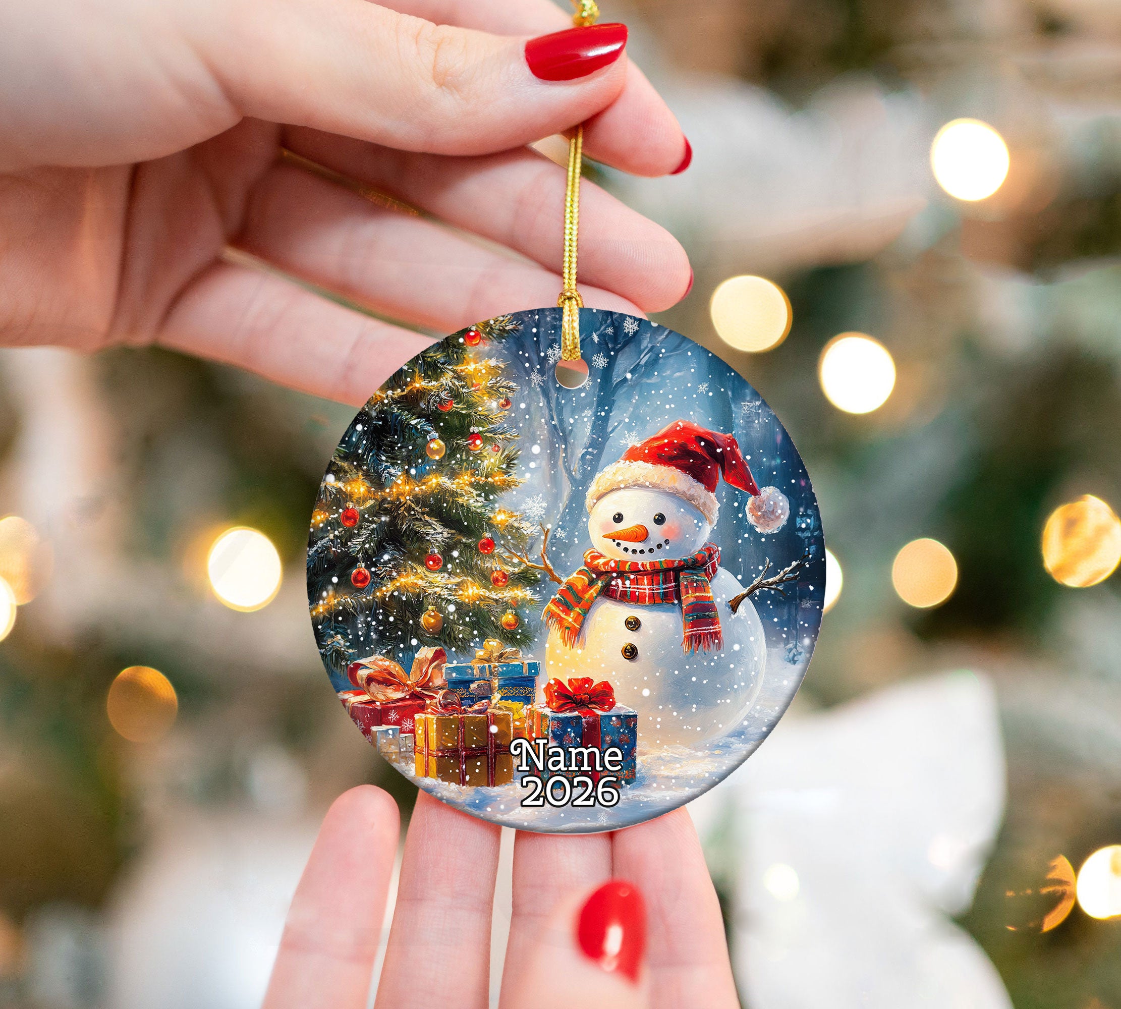 Snowman Holiday Ornament 2026, Rustic Christmas Ceramic Ornament, Winter Tree Decoration, Festive Keepsake Gift for Christmas Lovers