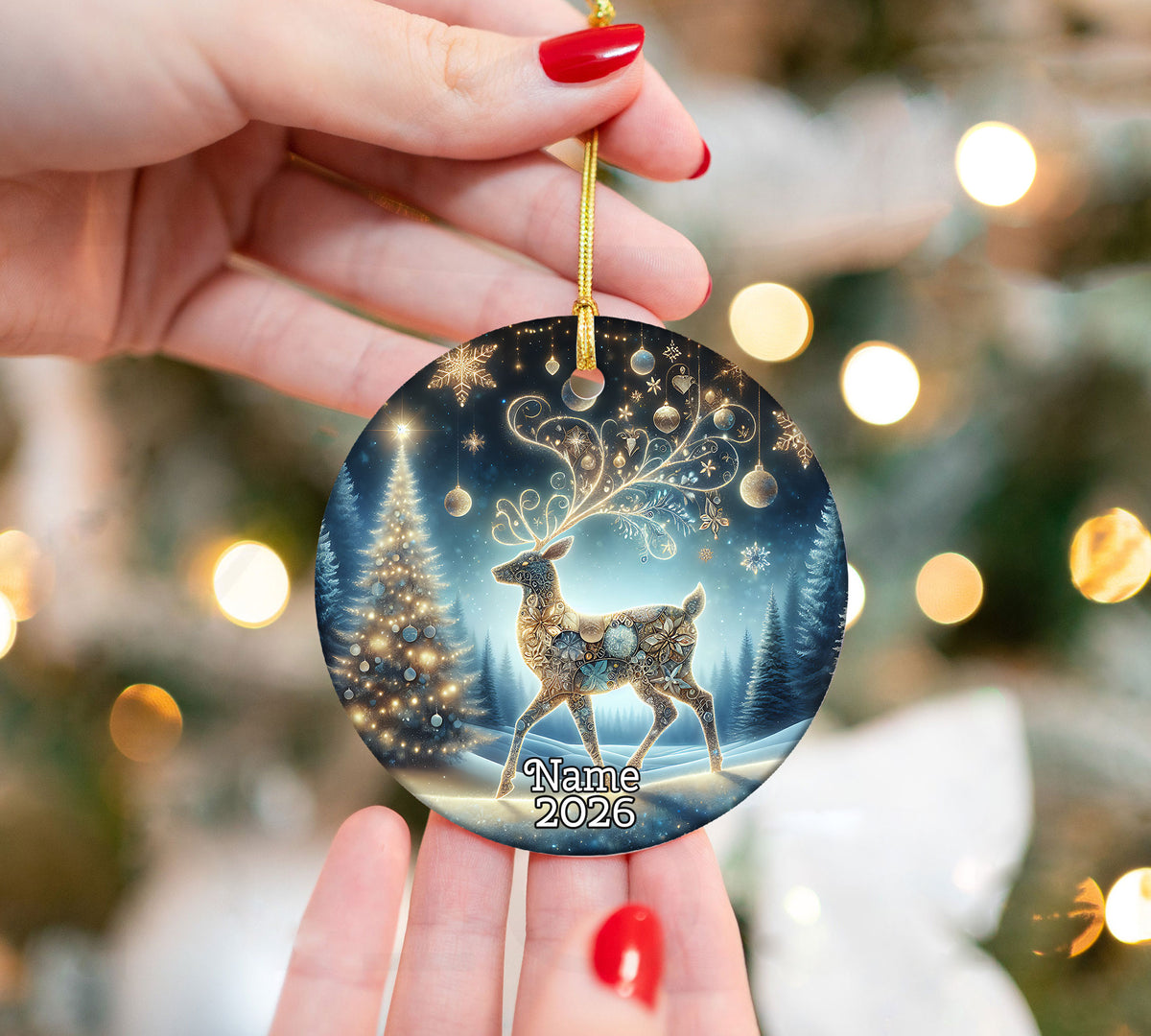 Elegant Deer Ornament 2026, Christmas Ceramic Ornament, Woodland Tree Decoration, Rustic Holiday Keepsake Gift for Family and Friends