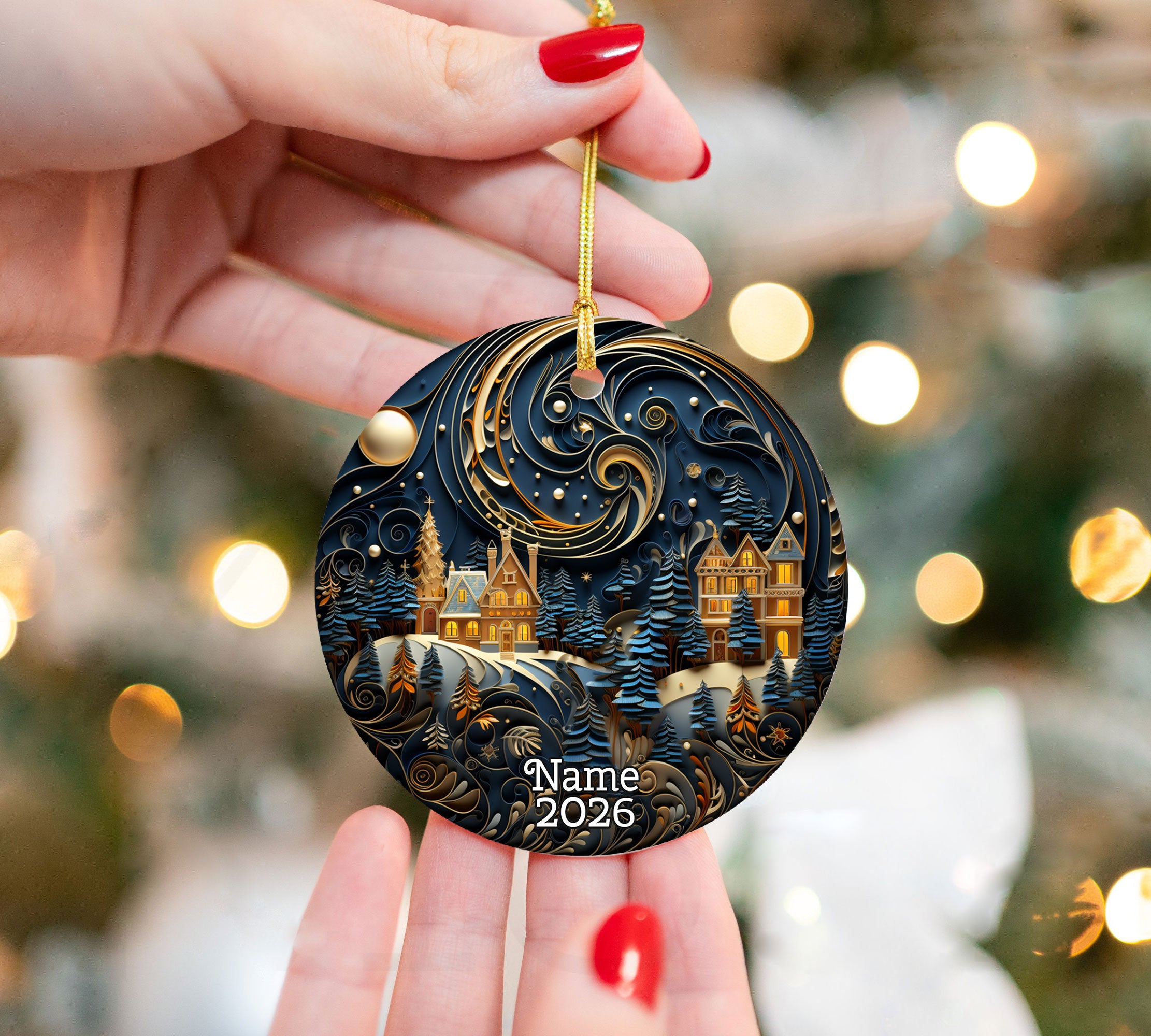 Silent Night Christmas Ornament 2026, Winter Moonlight Ceramic Ornament, Holiday Tree Decoration, Festive Christmas Keepsake Gift