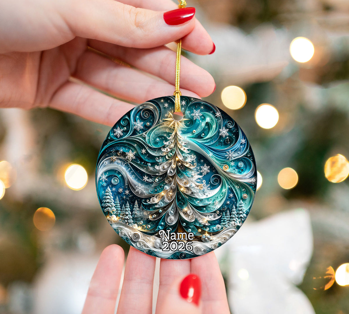 Christmas Ornament 2026, Elegant Blue Tree Ornament, Holiday Tree Decoration, Christmas Keepsake, Winter Ornament Gift