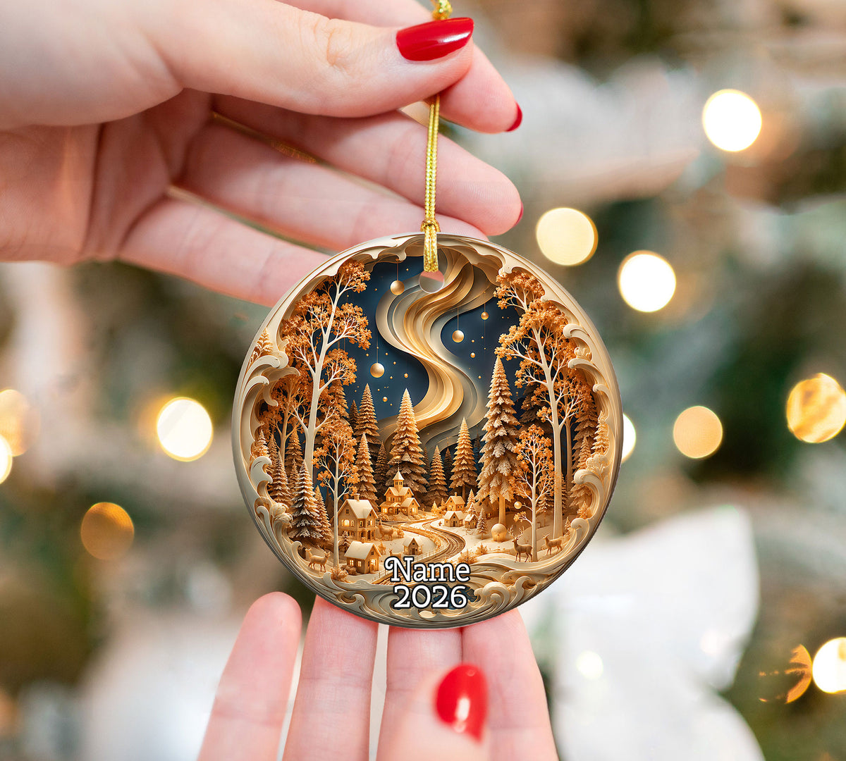 Christmas Ornament 2026, Winter Village Landscape, Snowy Christmas Tree Decoration, Holiday Keepsake Ornament
