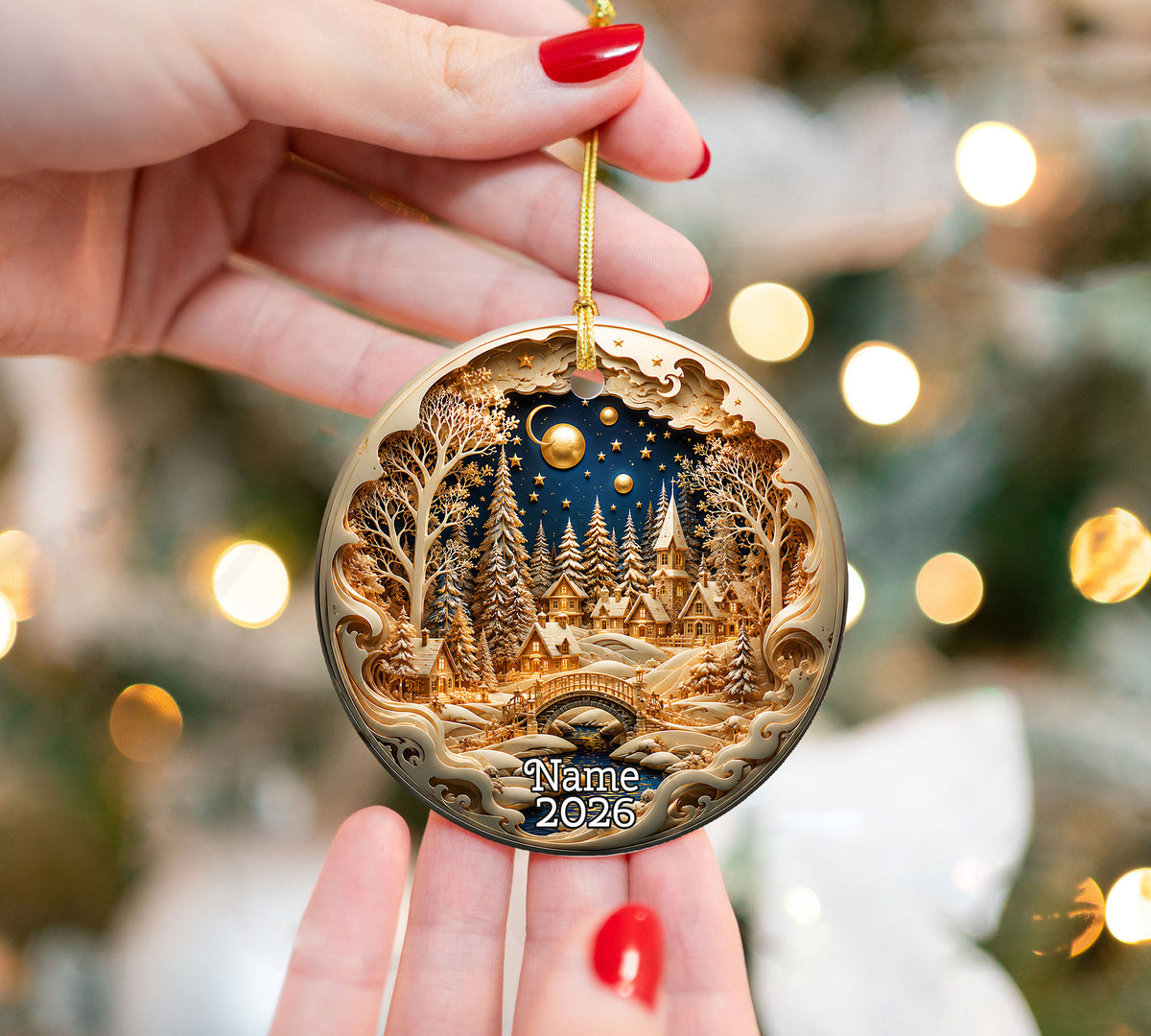 Christmas Village Decor Ornament 2026, Snowy Winter Christmas Scene, Holiday Tree Decoration, Keepsake Ornament