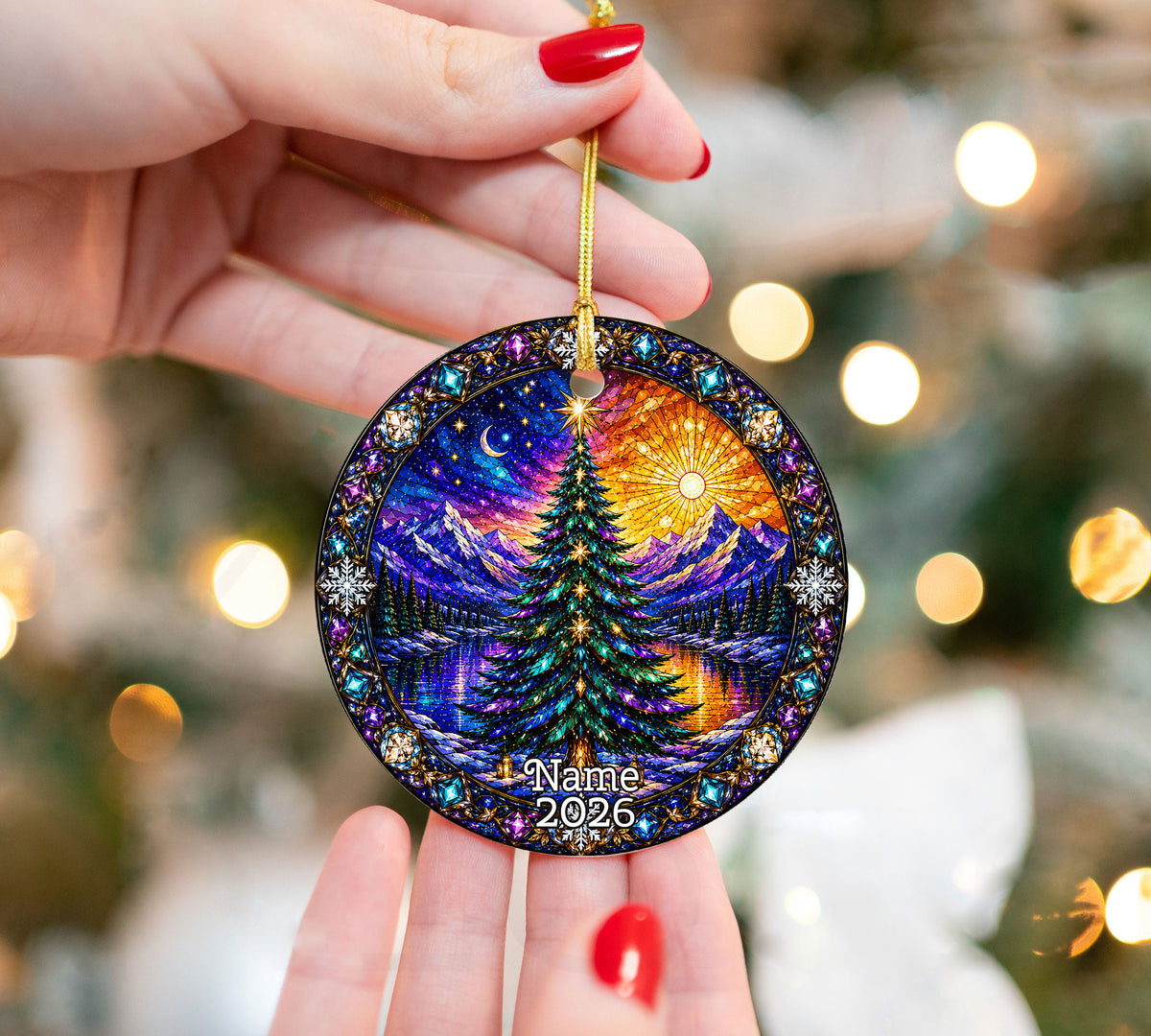 Christmas Ornament 2026, Colorful Christmas Tree Decor, Winter Holiday Ornament, Mountain Lake Christmas Scene