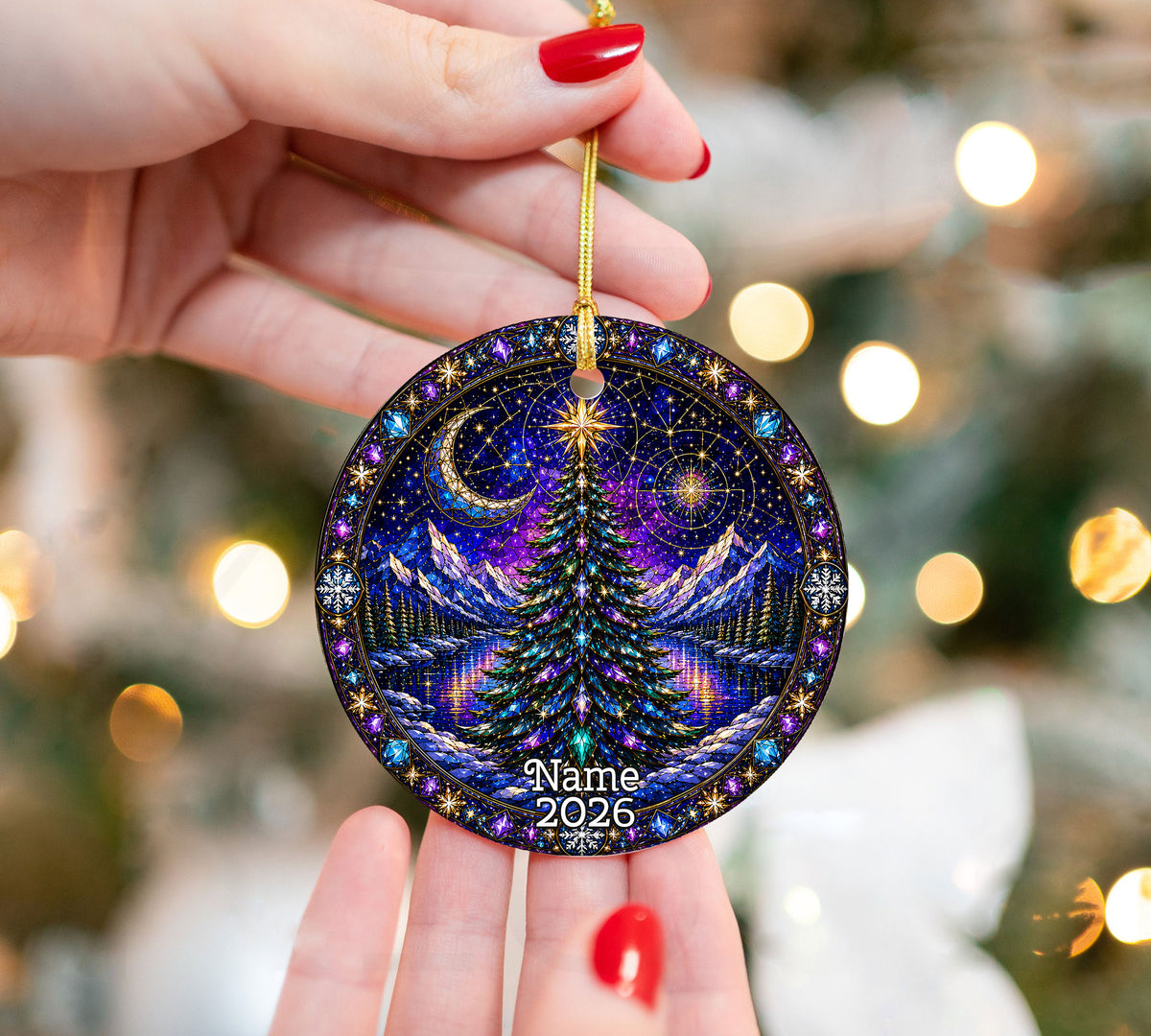 Winter Christmas Tree Ornament 2026, Aurora Sky Christmas Decor, Holiday Ornament, Snowy Mountain Landscape