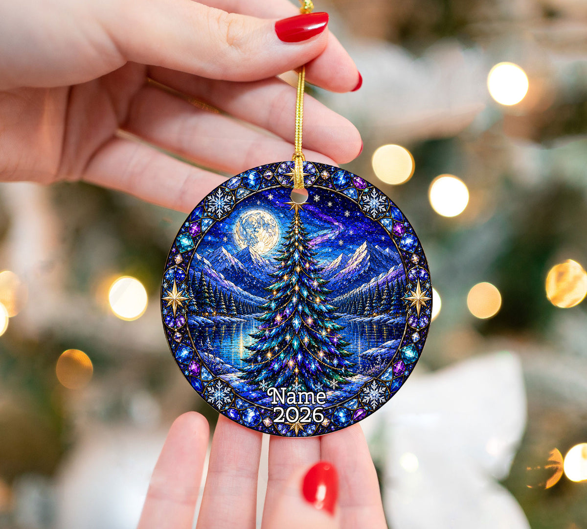 Winter Christmas Ornament 2026, Aurora Christmas Tree Decor, Holiday Mountain Landscape Ornament