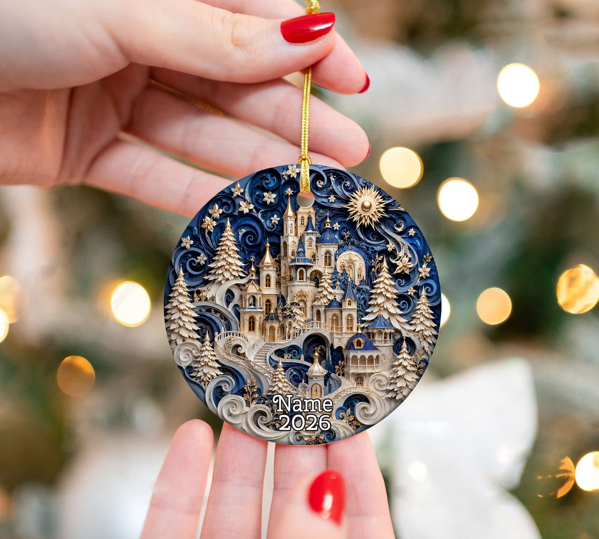 Christmas Castle Ornament 2026, Snowy Winter Village Decoration, Blue Holiday Tree Ornament, Christmas Keepsake Gift, Festive Home Decor