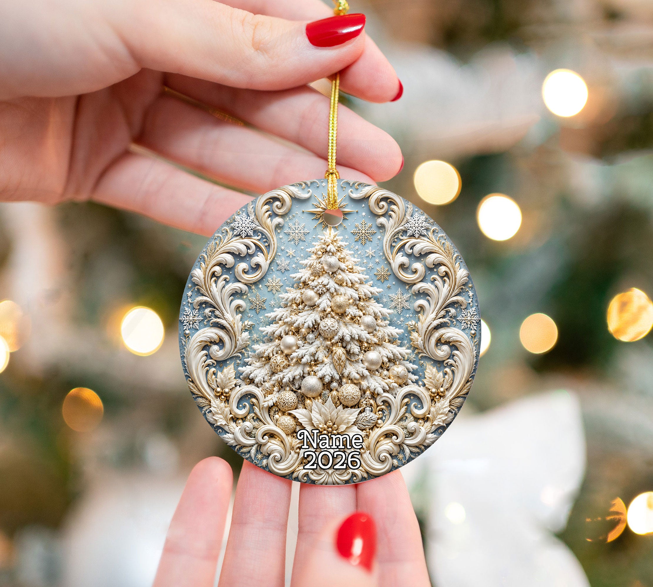 White Christmas Tree Ornament 2026, Snowy Christmas Tree Ornament, Elegant Holiday Tree Decor, Winter Christmas Keepsake Gift