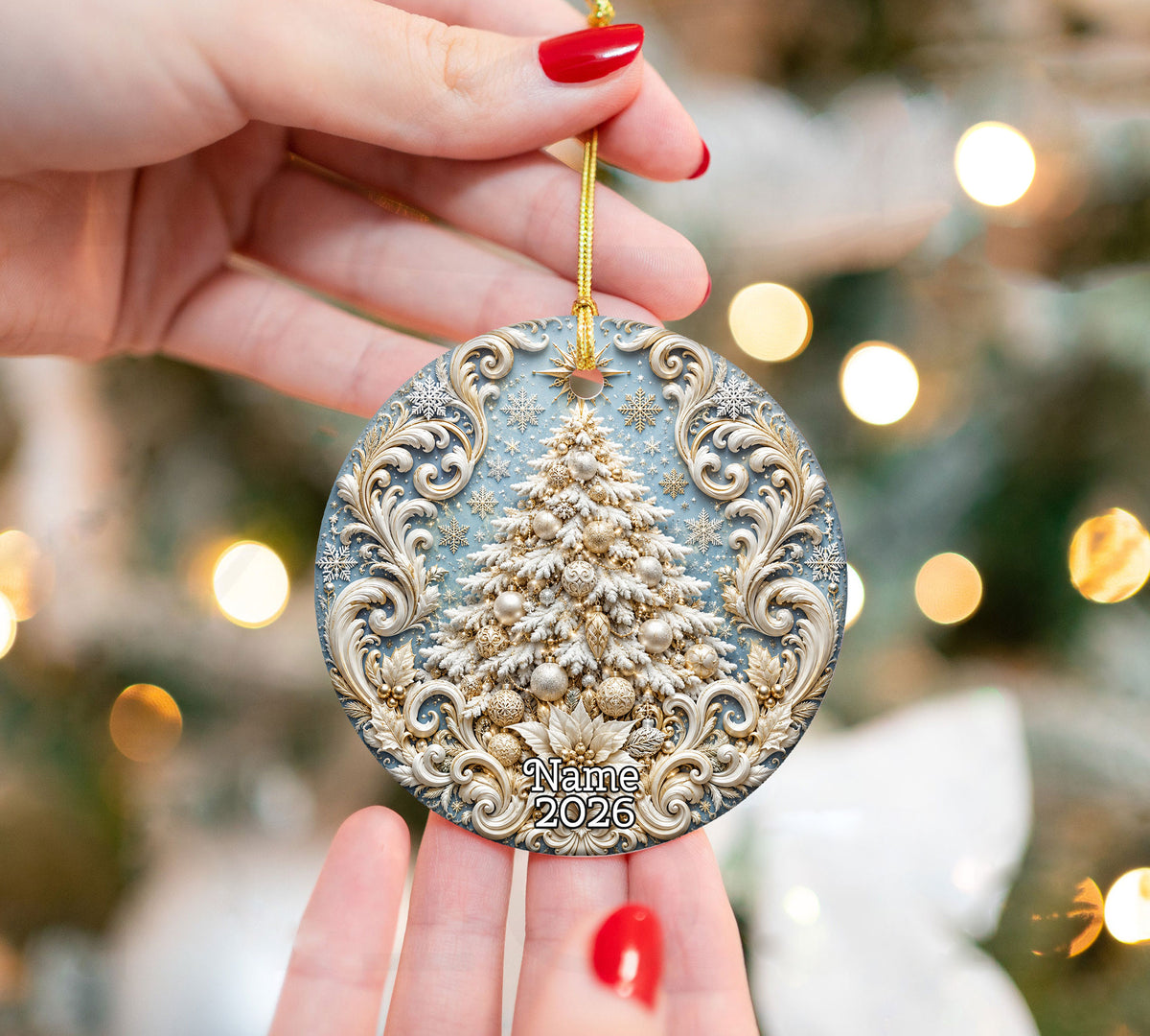 White Christmas Tree Ornament 2026, Snowy Christmas Tree Ornament, Elegant Holiday Tree Decor, Winter Christmas Keepsake Gift