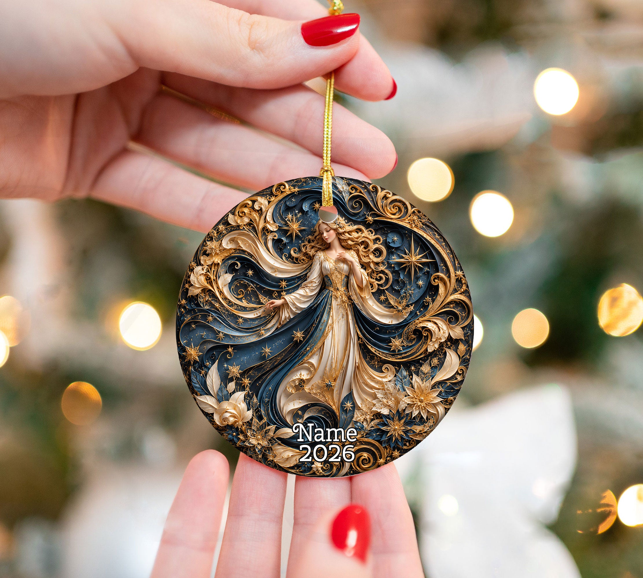 Christmas Angel Ornament 2026, Celestial Moon Tree Ornament, Winter Night Holiday Decoration, Elegant Christmas Keepsake