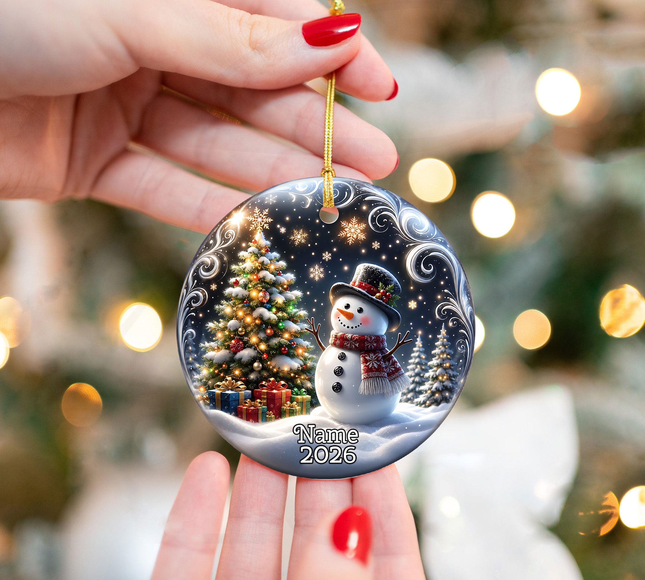Snowman Christmas Ornament 2026, Blue Winter Christmas Tree Ornament, Personalized Holiday Ornament