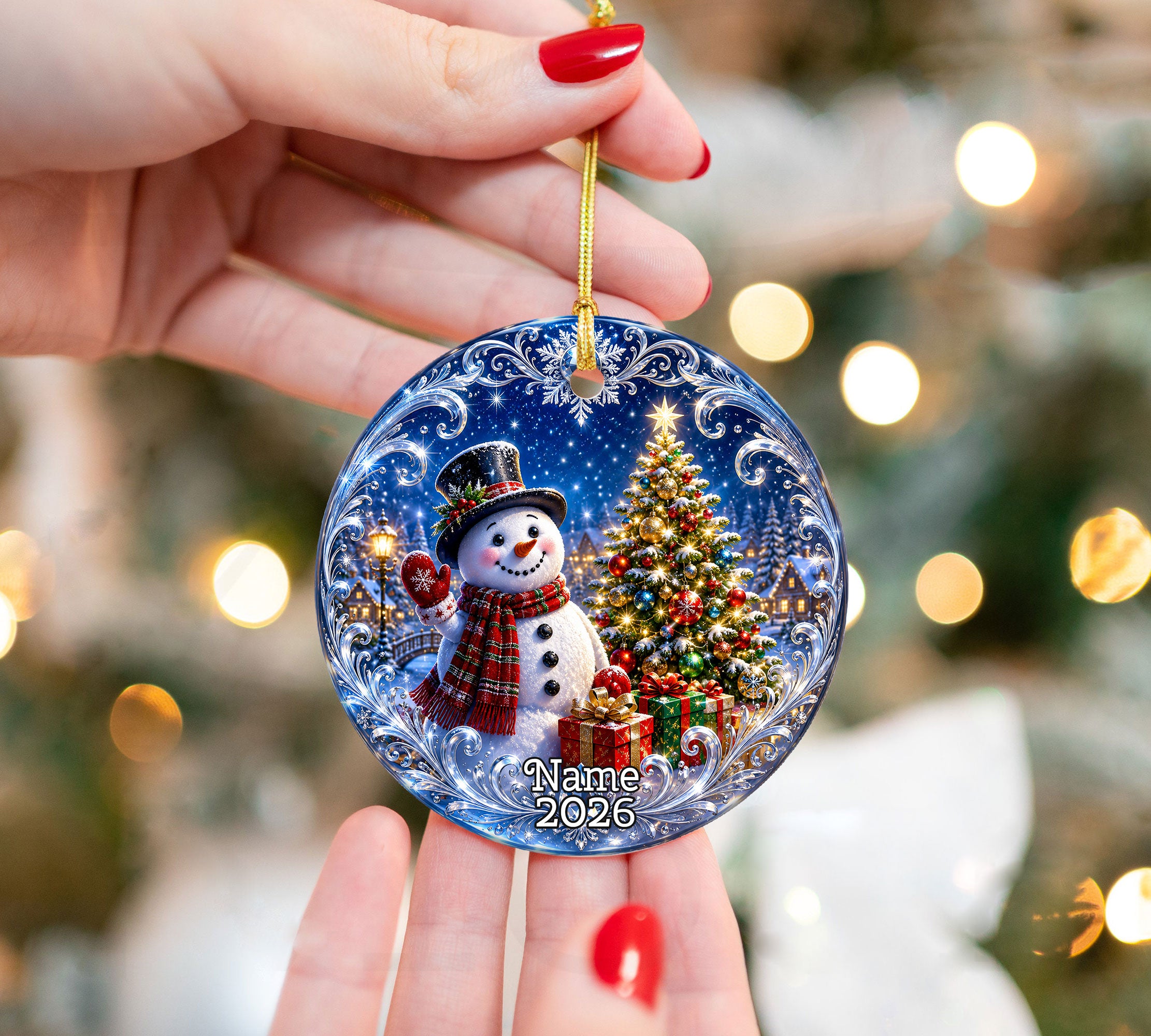 Winter Snowman Ornament 2026, Christmas Tree Keepsake Ornament, Holiday Decoration, Blue Christmas Decor