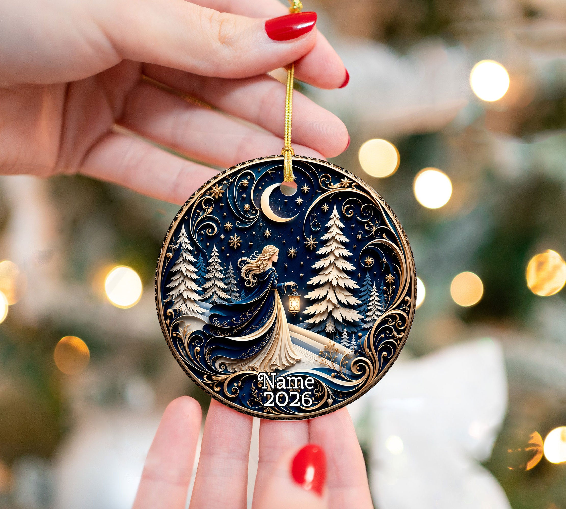 Religious Christmas Ornament 2026 with Angel, Ceramic Christmas Tree Ornament, Holiday Decoration