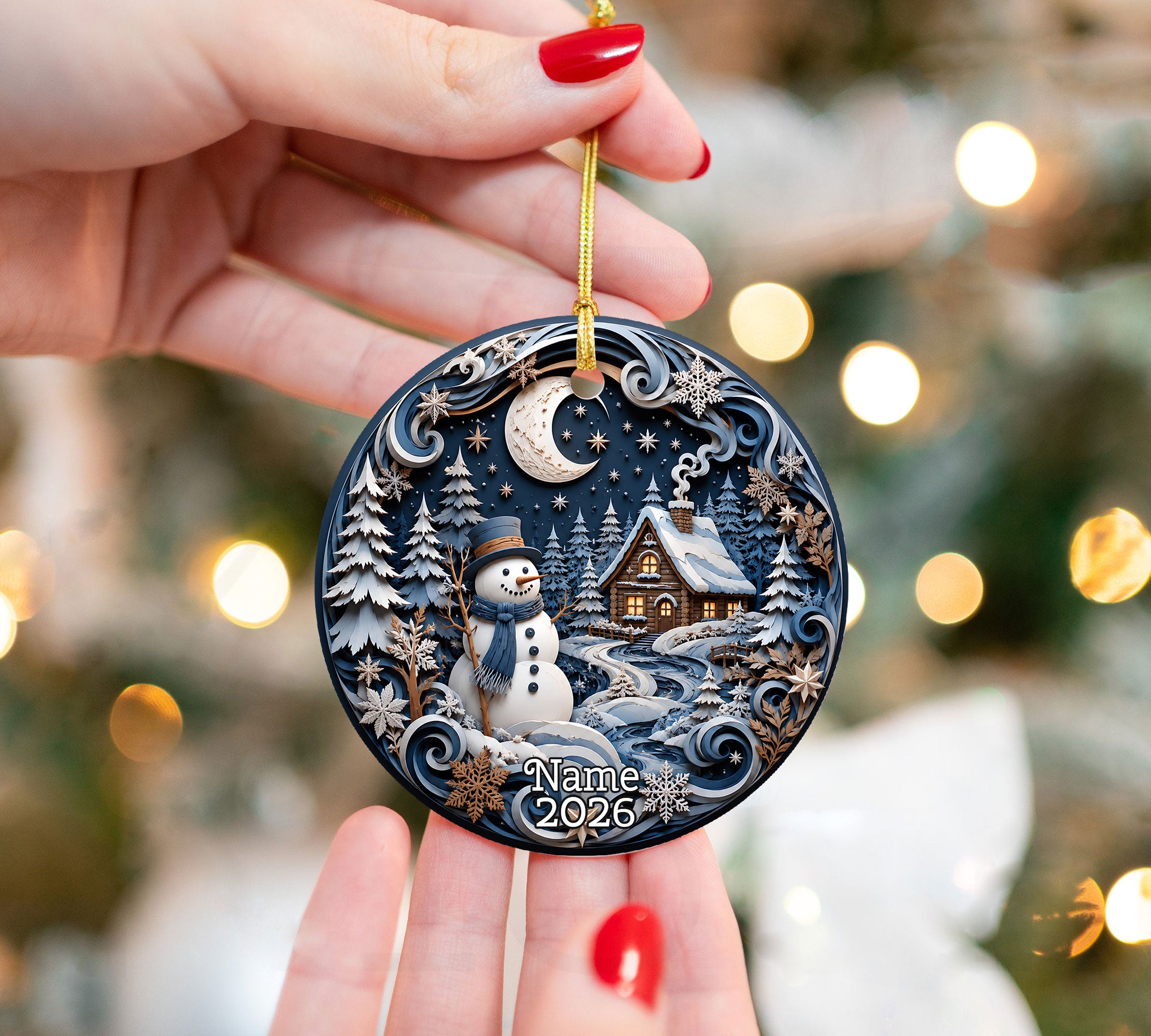 2026 Christmas Ornament with Snowman, Winter Village Christmas Tree Ornament, Ceramic Holiday Decoration