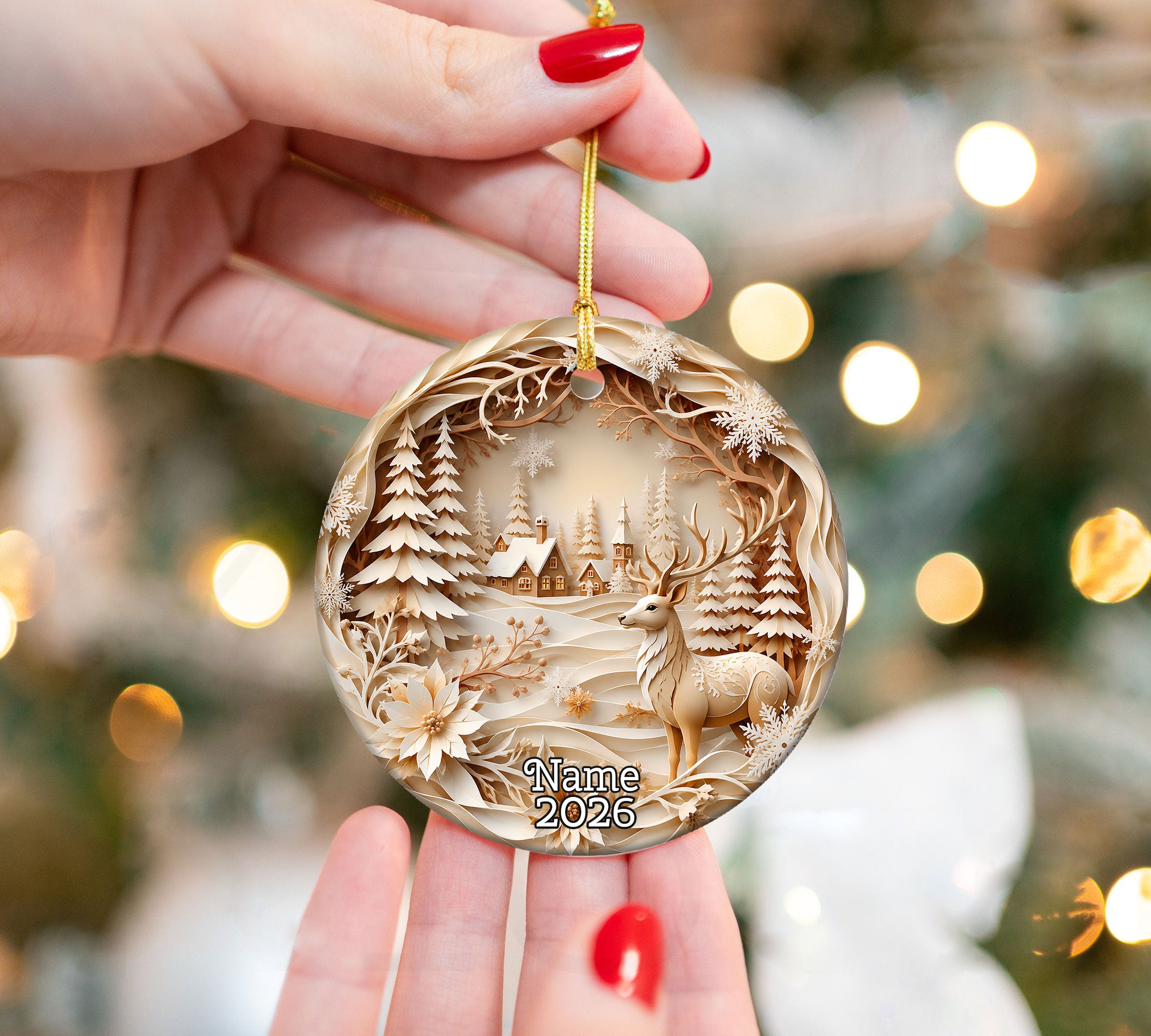 Winter Christmas Ornament 2026, Deer Village Ornament, Holiday Tree Decoration, Christmas Keepsake Gift