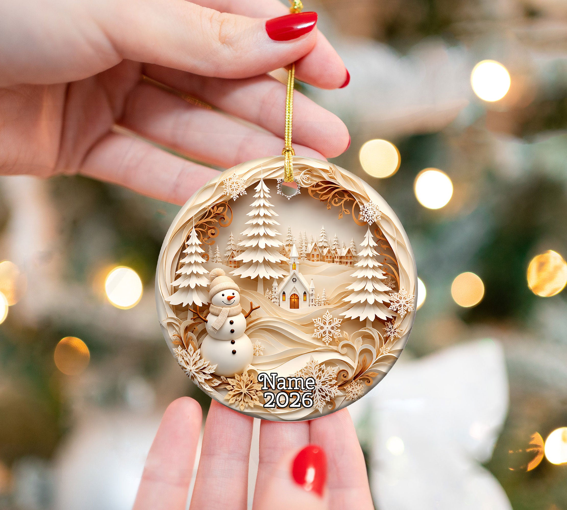Winter Village Tree Ornament 2026, Snowman Christmas Ornament, Holiday Keepsake Decoration