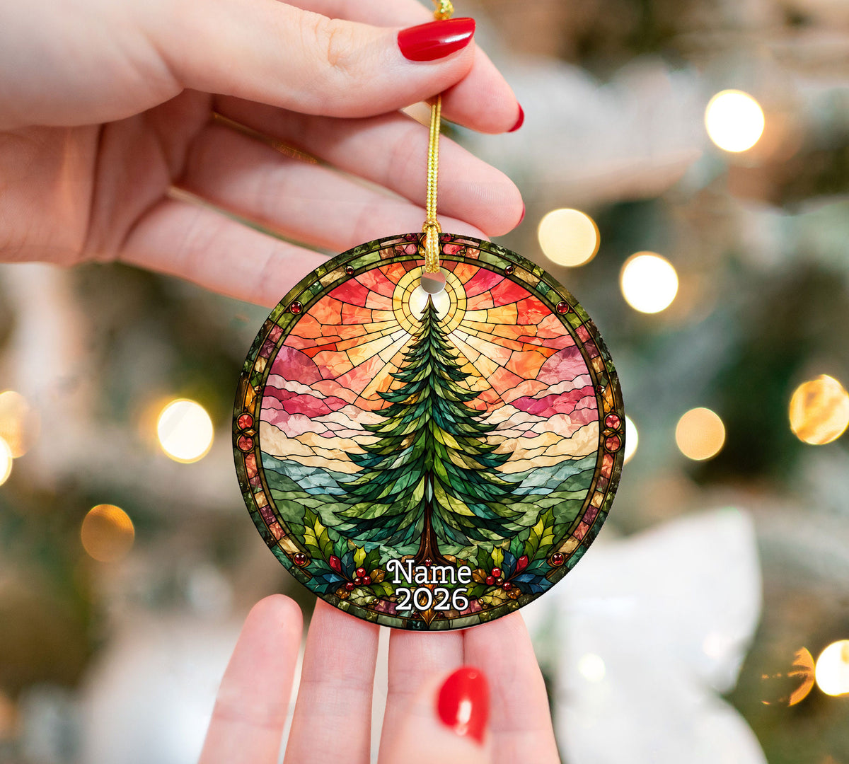 Winter Christmas Tree Ornament 2026, Vintage Chrismas Tree Holiday Decoration, Stained Glass Inspired Christmas Tree Keepsake Gift