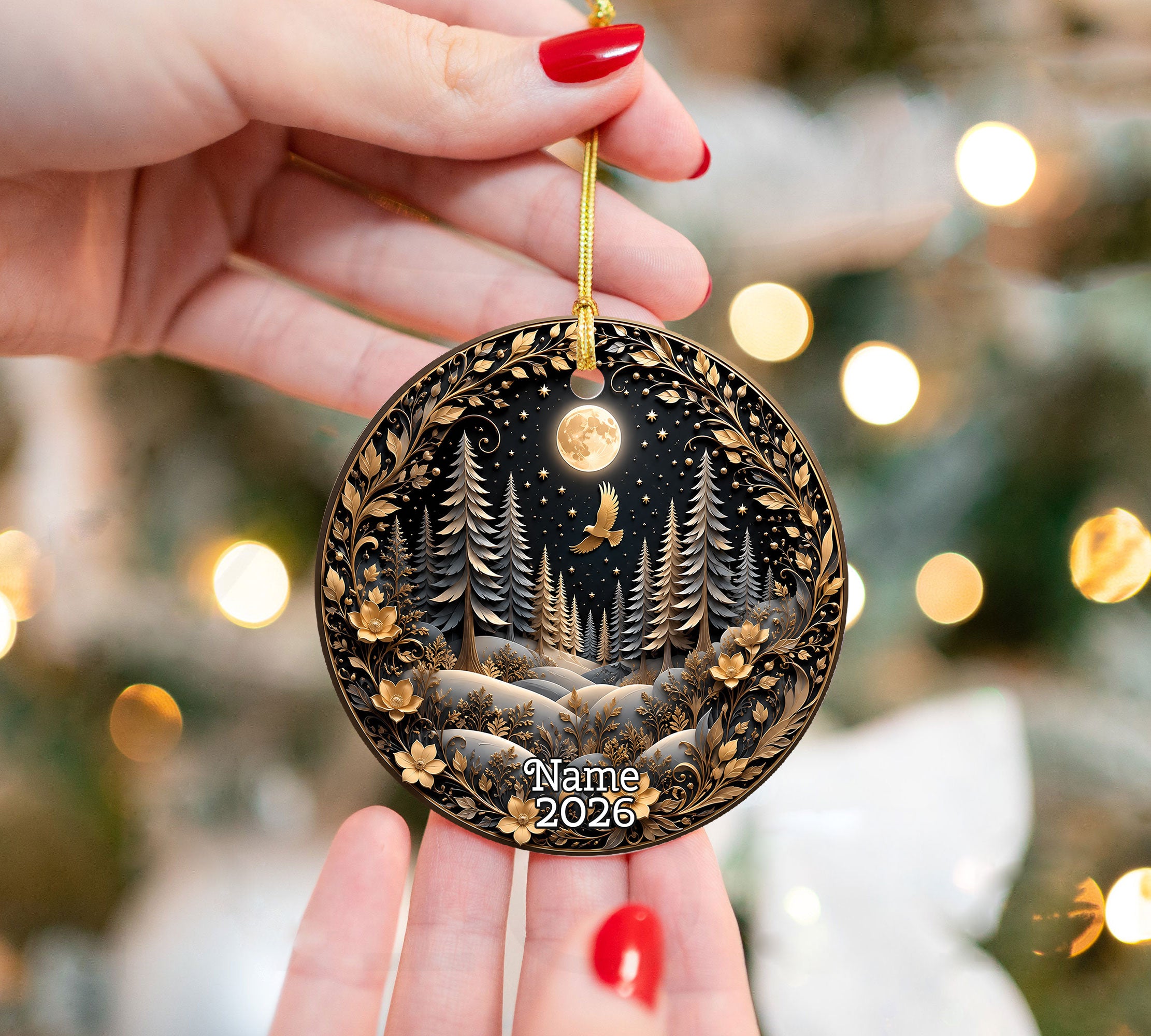 Winter Forest Christmas Ornament 2026, Moon Night Woodland Christmas Tree Decor, Nature Inspired Holiday Ornament