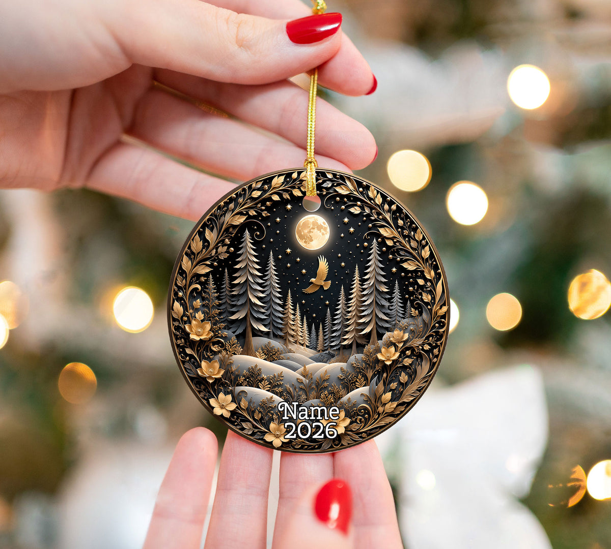 Winter Forest Christmas Ornament 2026, Moon Night Woodland Christmas Tree Decor, Nature Inspired Holiday Ornament
