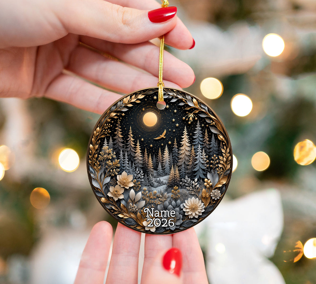 Winter Forest Christmas Ornament 2026, Moon Night Woodland Christmas Tree Decor, Nature Inspired Holiday Ornament