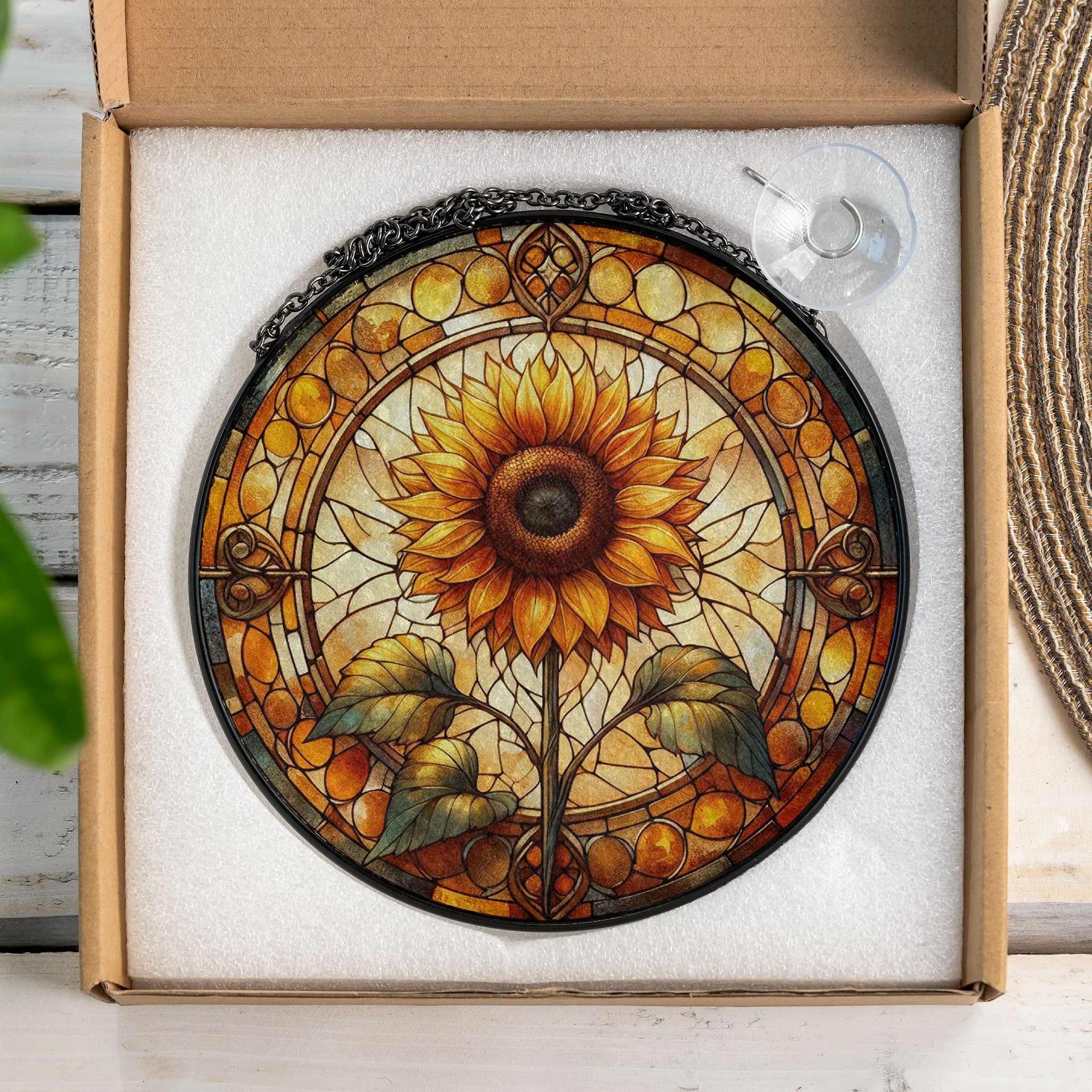 Sunflower Glass Suncatcher Floral Pendant Window Hanging, Sunflower Glass Gift Window Decor, Sunflower Suncatcher, Grandma Gift
