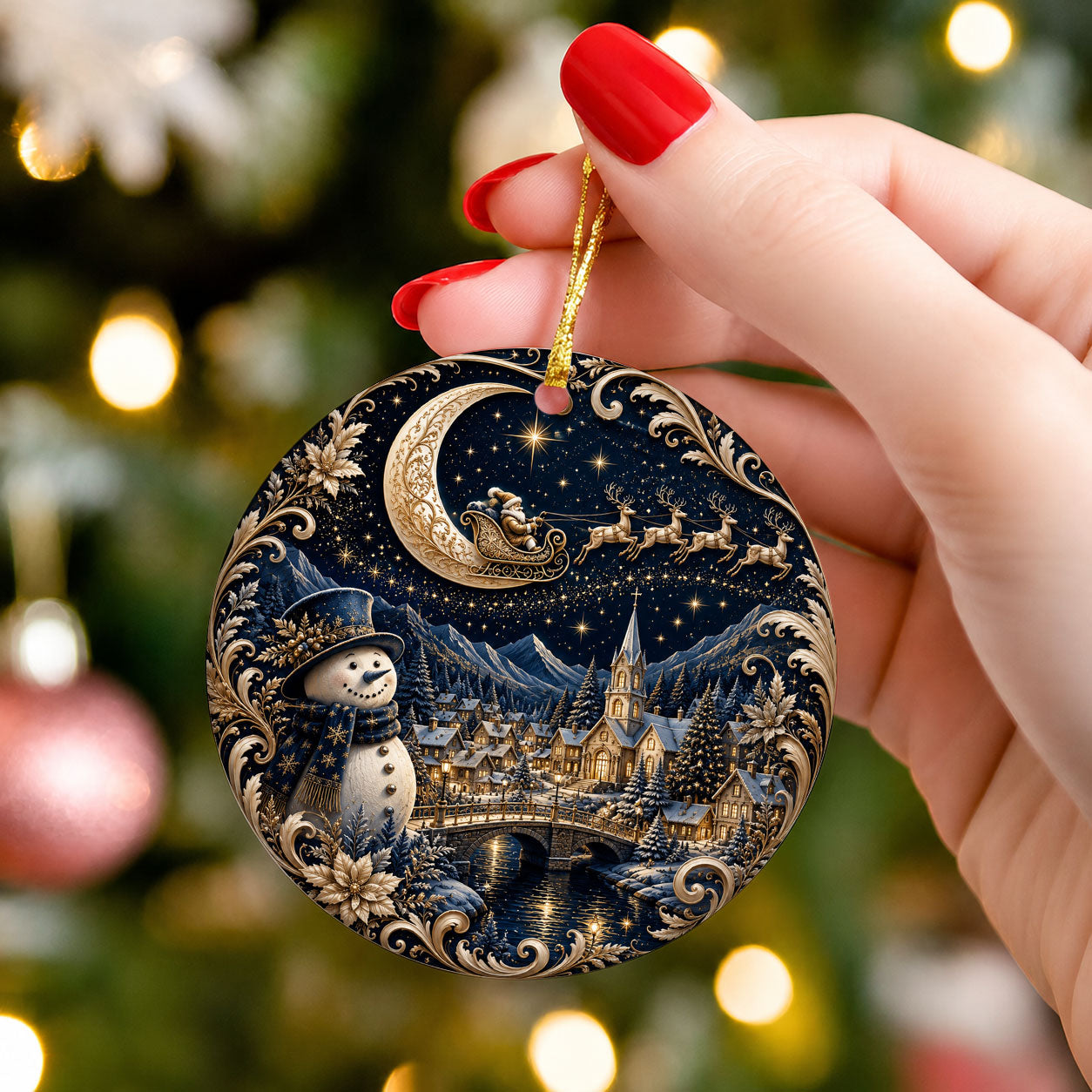 Blue Snowman Christmas Ornament 2026, Winter Village Tree Ornament, Ceramic Holiday Decoration