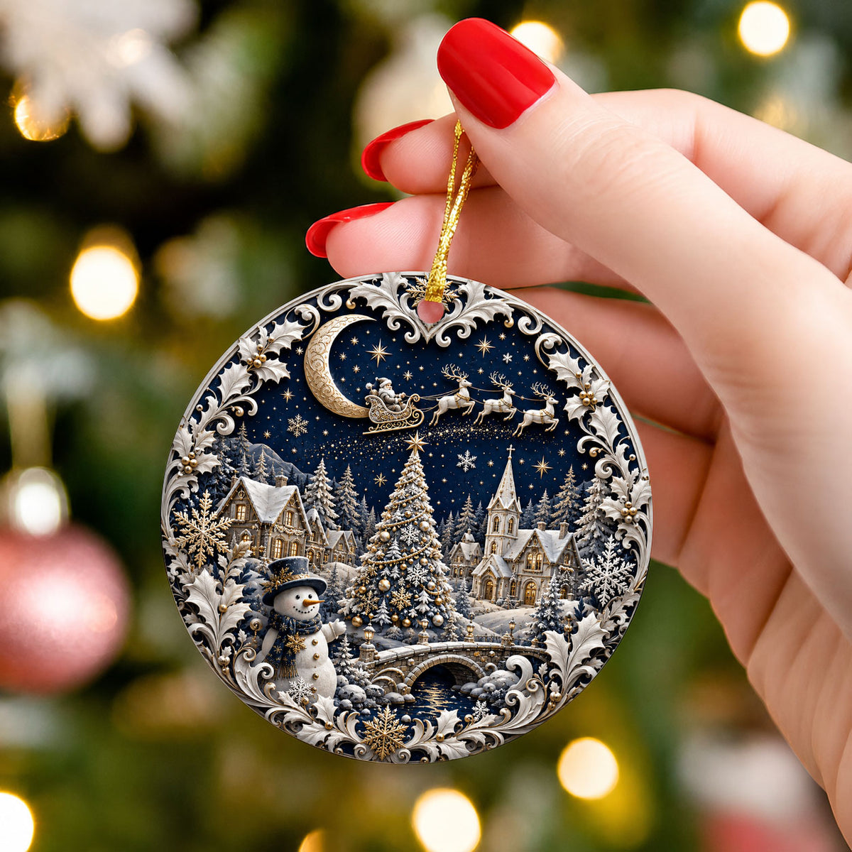 Ceramic Christmas Ornament 2026, Blue Snowman Tree Ornament, Winter Holiday Decoration, Christmas Keepsake