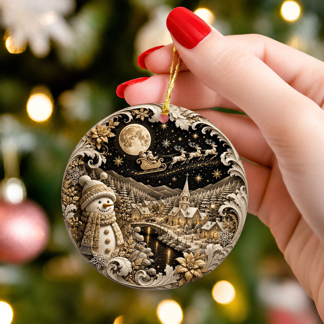 Snowman Holiday Ornament 2026, Rustic Christmas Ceramic Ornament, Winter Tree Decoration, Festive Keepsake Gift