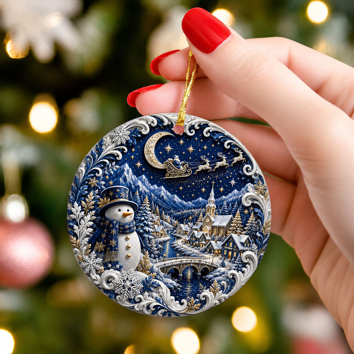 2026 Winter Snowman Ornament, Christmas Tree Decoration, Ceramic Holiday Ornament, Christmas Keepsake