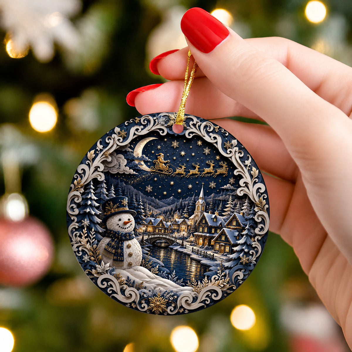 Snowman Holiday Ornament 2026, Rustic Christmas Ceramic Ornament, Winter Tree Decoration, Festive Keepsake Gift