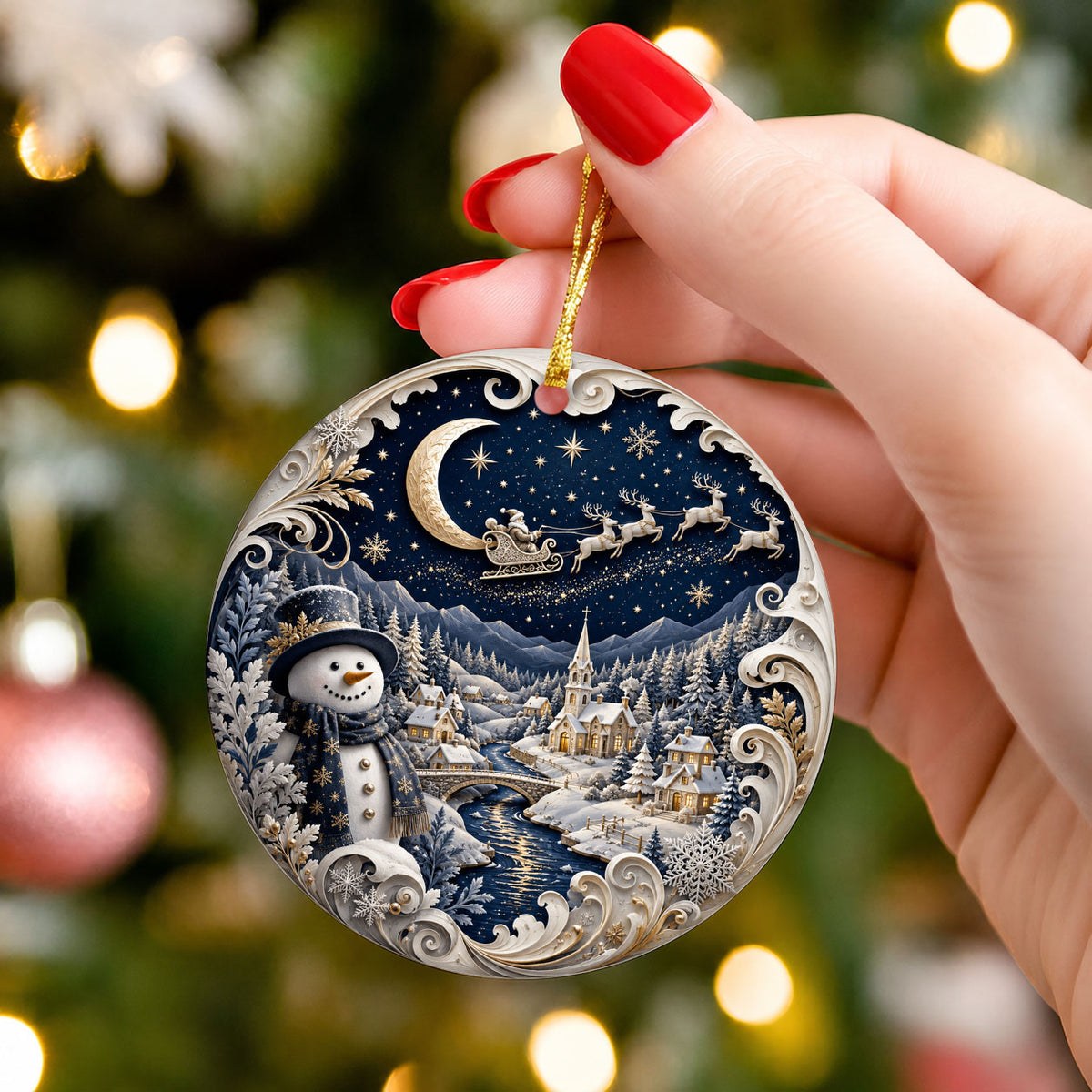 Happy Snowman Ornament 2026, Christmas Ceramic Ornament, Winter Holiday Tree Decoration, Festive Keepsake Gift