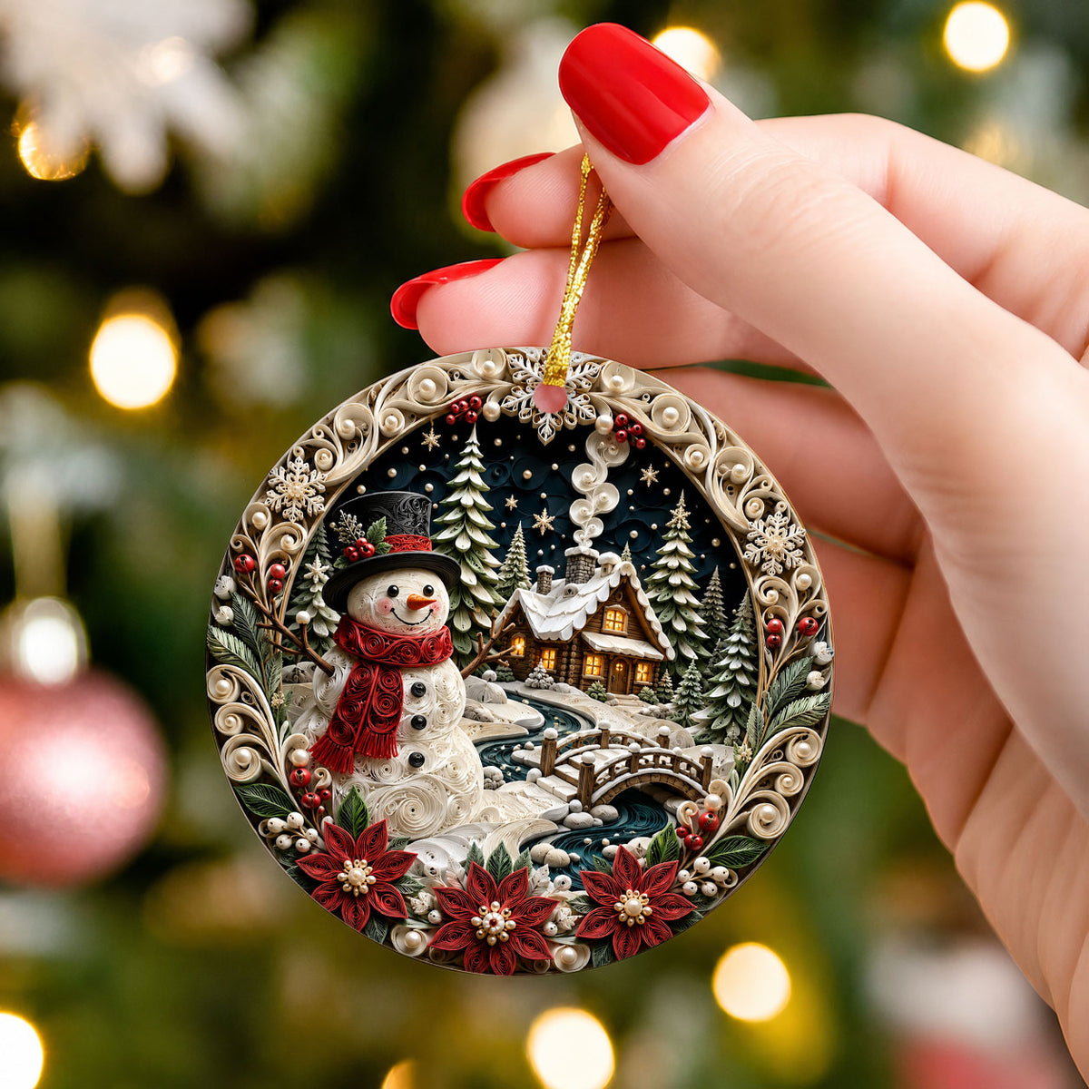 Snowman Holiday Ornament 2026, Rustic Christmas Ceramic Ornament, Winter Tree Decoration, Festive Keepsake Gift