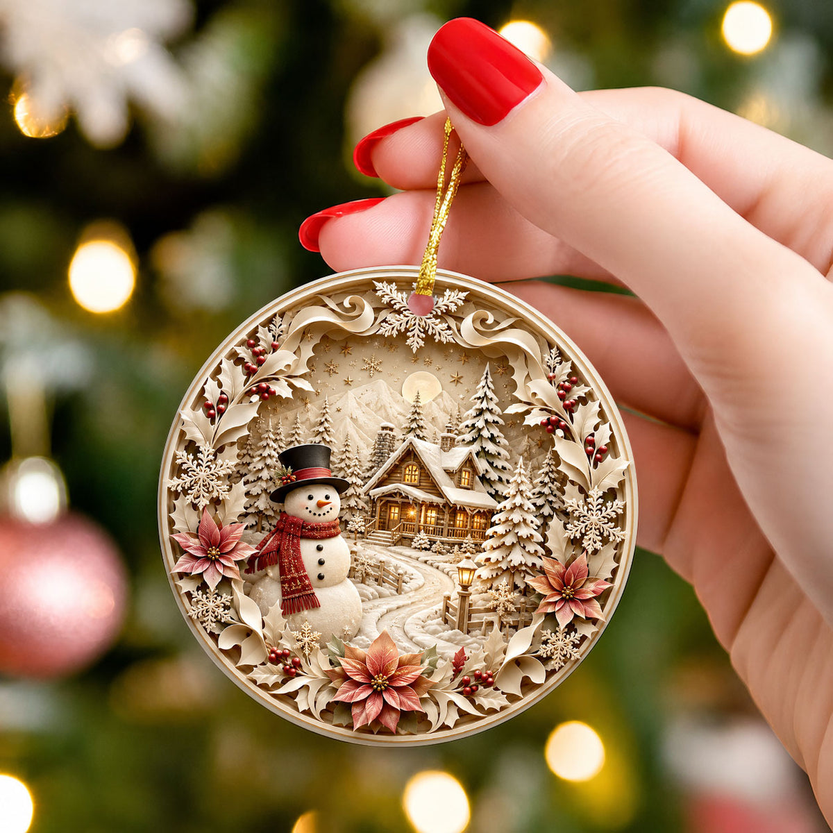 Rustic Snowman Ornament 2026, Christmas Tree Ceramic Ornament, Winter Holiday Decoration