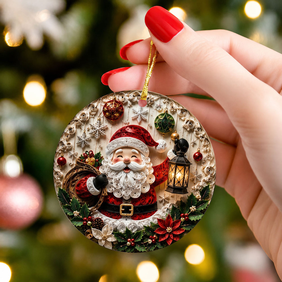 Santa Claus Ornament 2026, Rustic Christmas Ceramic Ornament, Holiday Tree Decoration, Vintage Santa Keepsake