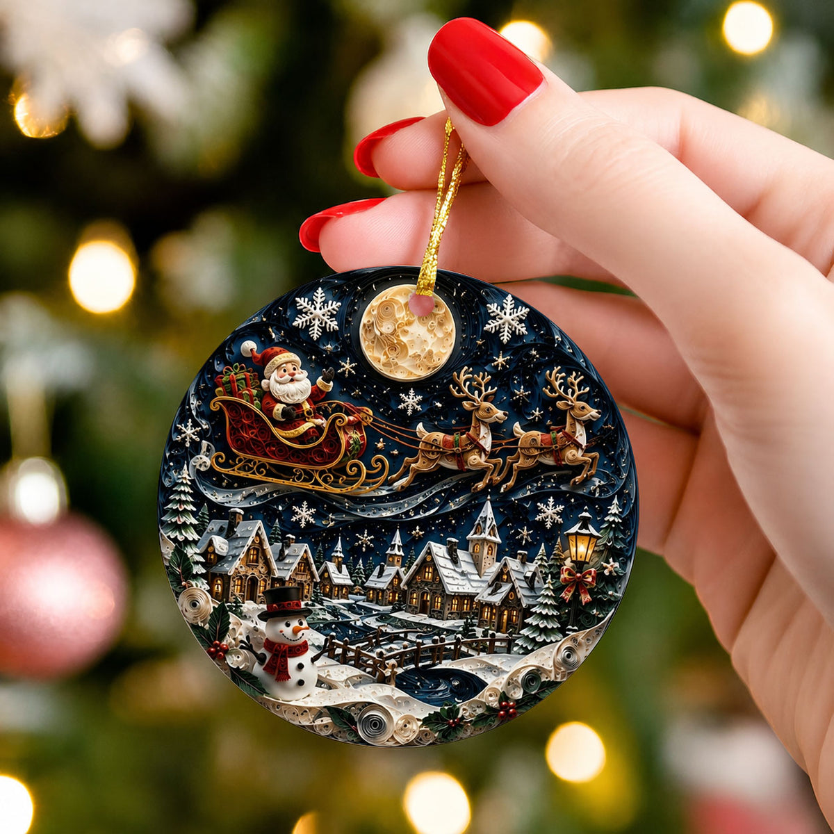 Santa Christmas Ornament 2026, Vintage Santa Claus Ceramic Ornament, Holiday Tree Decoration