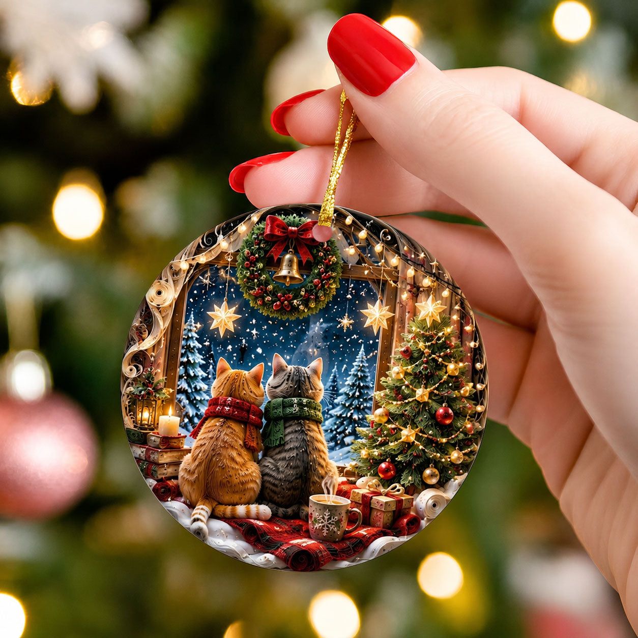 Cat Christmas Ornament 2026, Cozy Christmas Cats Ceramic Ornament, Holiday Tree Decoration, Cute Cat Lover Keepsake