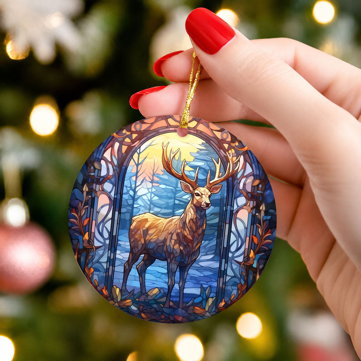 Deer Stained Glass Style Ornament, Christmas Ornament, Christmas Tree Decor, Holiday Ornament, Winter Keepsake, Seasonal Gift