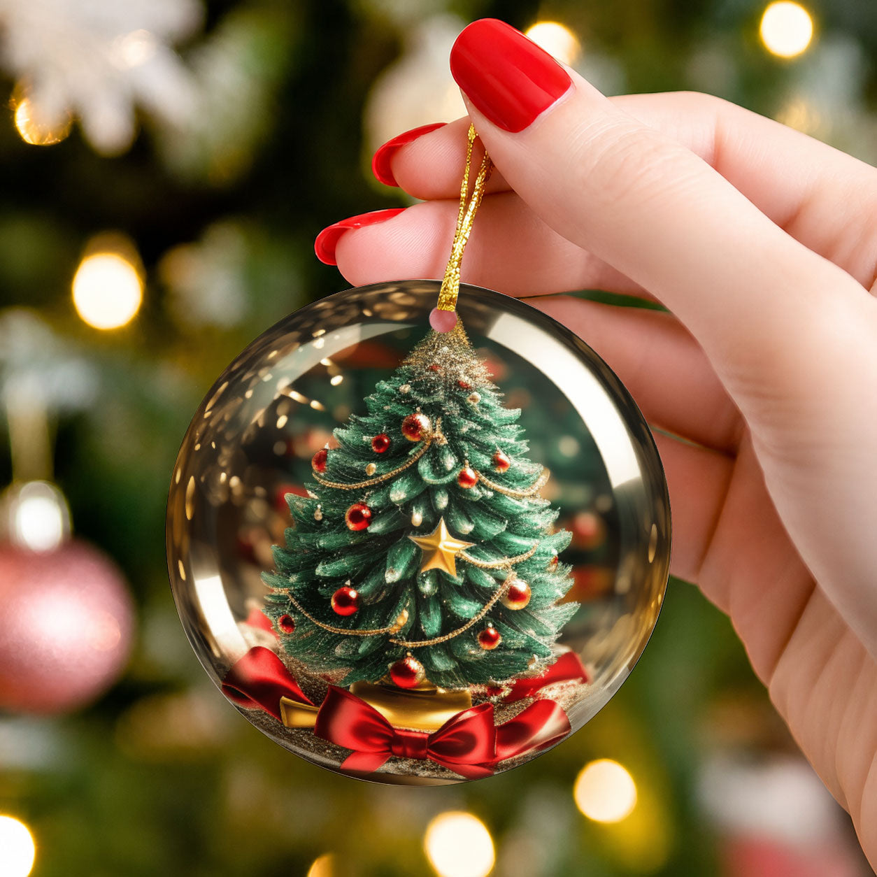 Flat Christmas Tree Ceramic Ornament,  Christmas Ornament With Custom Name & Year, Holiday Decor,