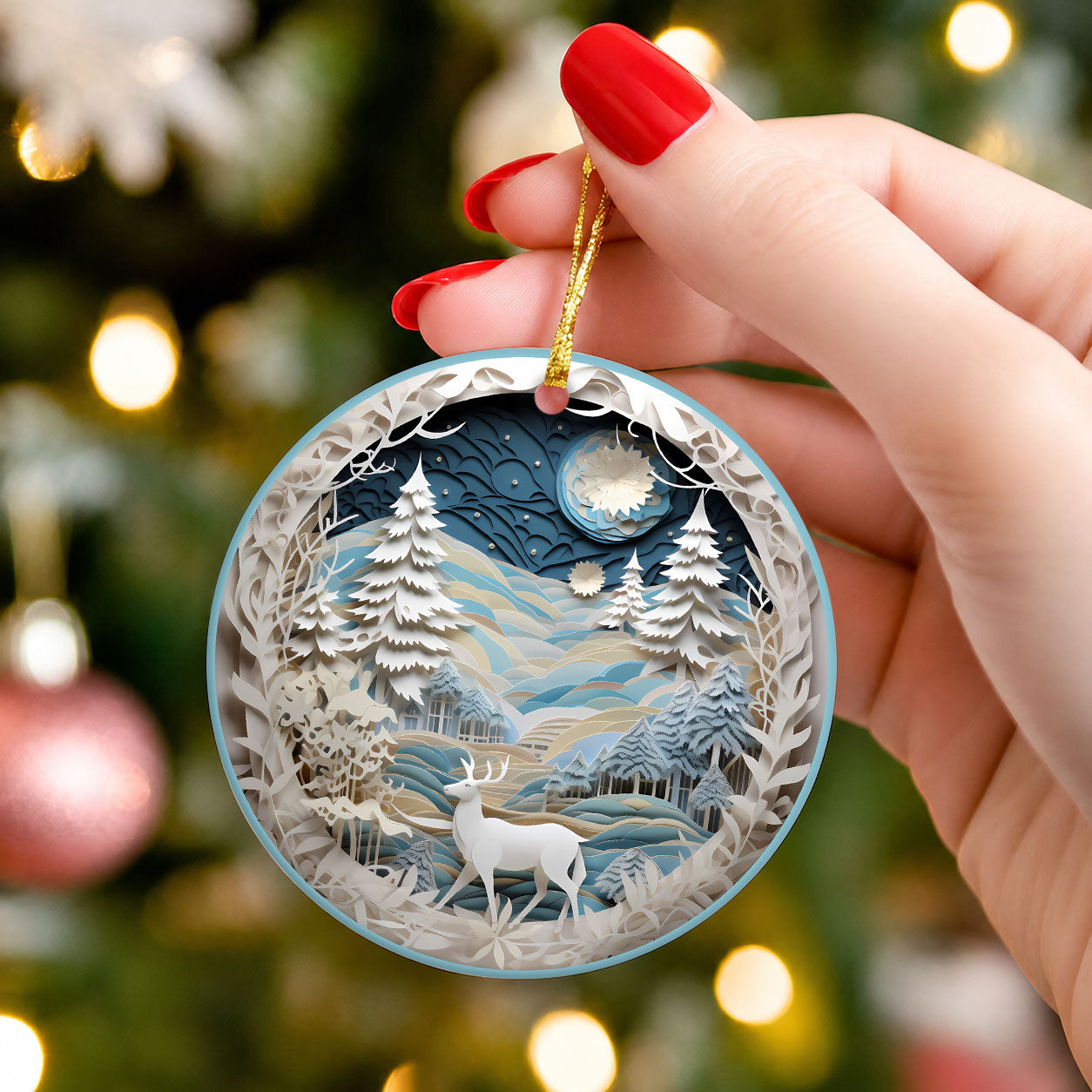 Christmas Winter Wonderland Ornament, Christmas Tree Decoration, Holiday Gift, Ceramic Round Ornament, Dated Ornament
