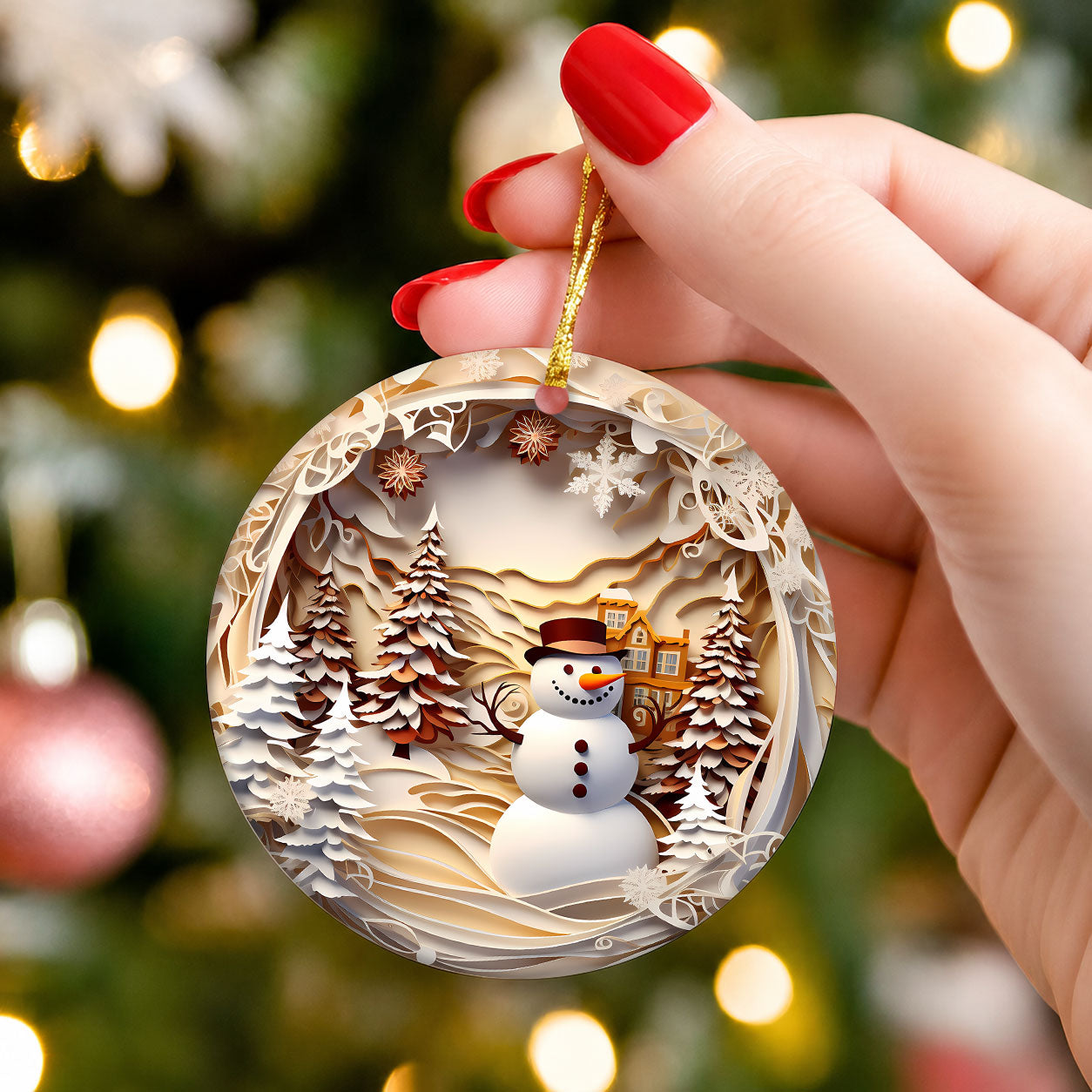 Snowman Forest Scene Ornament 2026, Christmas Ornament, Holiday Tree Decor, Xmas Keepsake, Christmas Gift for Family and Friends