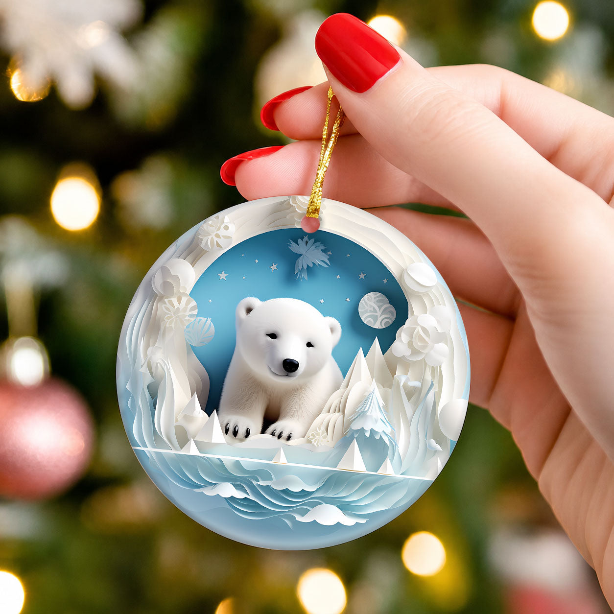 Polar Bear Ornament 2026, Winter Wonderland Christmas Decoration, Arctic Animal Keepsake, Holiday Tree Ornament