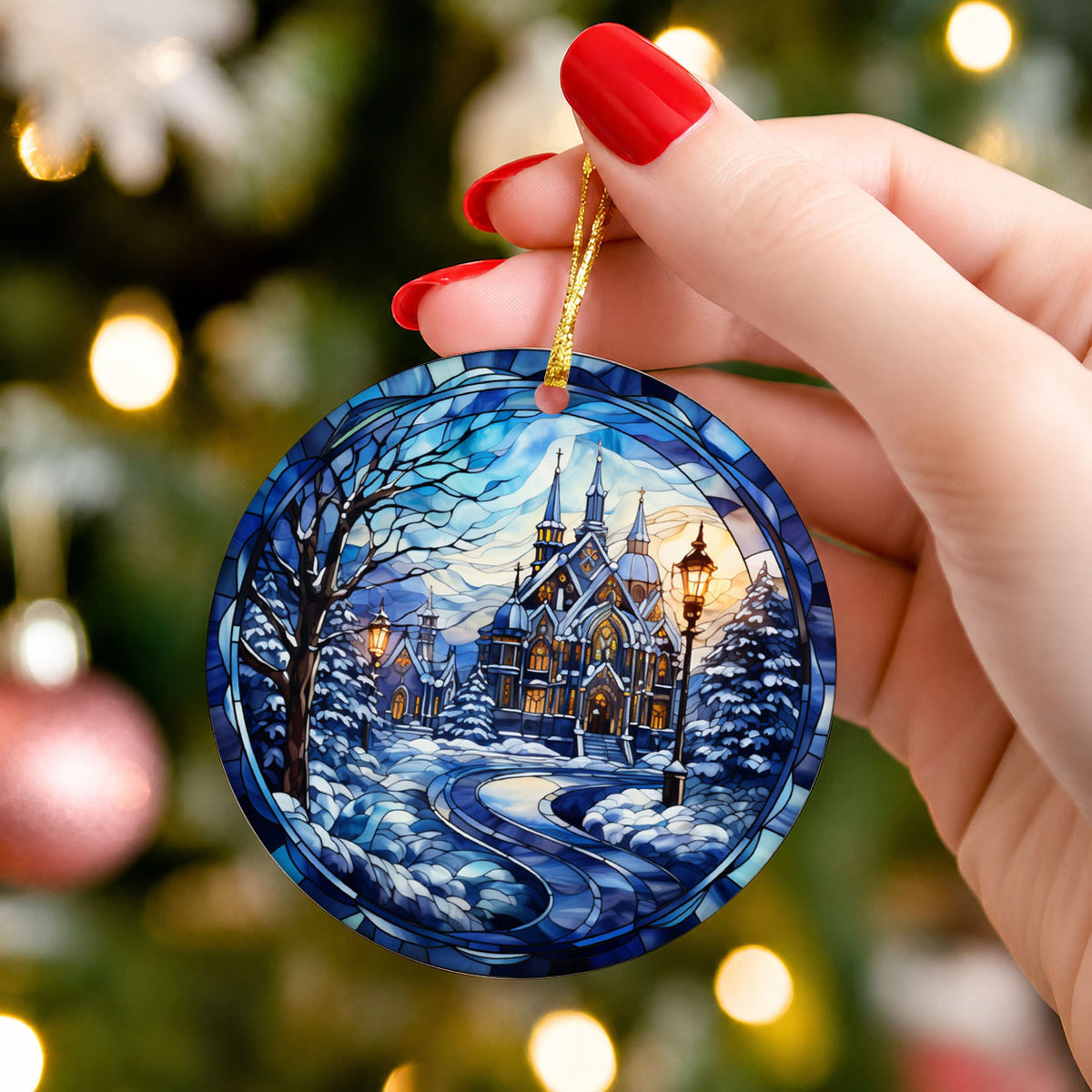 Stained Glass Style Christmas Ornament 2026, Christmas Tree Decor, Holiday Keepsake, Winter Decoration