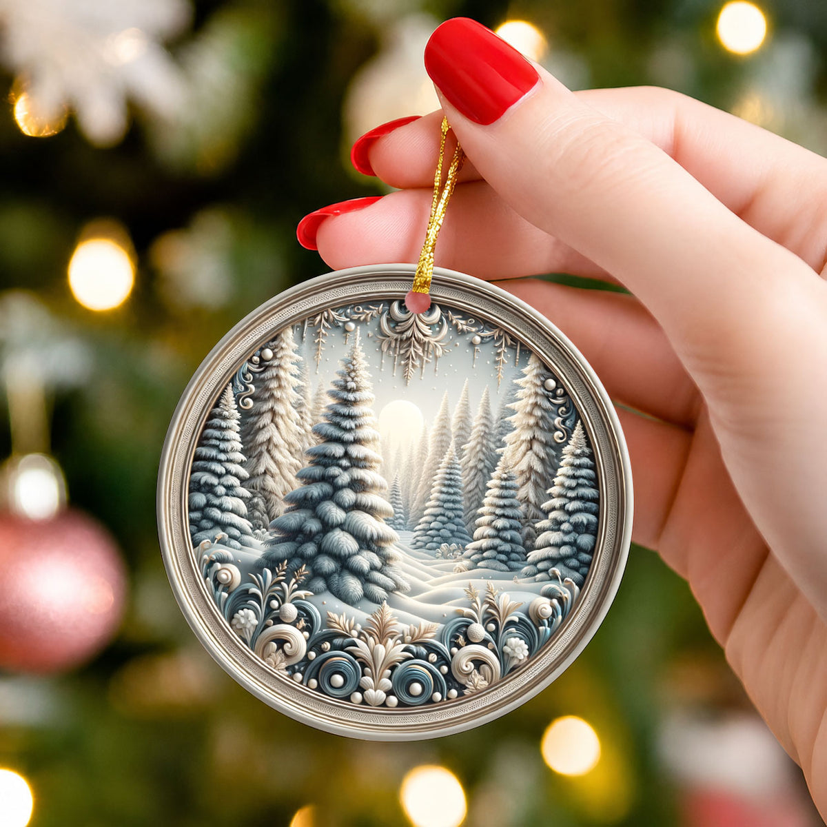 Winter Forest Christmas Ornament 2026, Snowy Pine Tree Ornament, Winter Wonderland Decor, Christmas Tree Decoration, Holiday Gift Keepsake